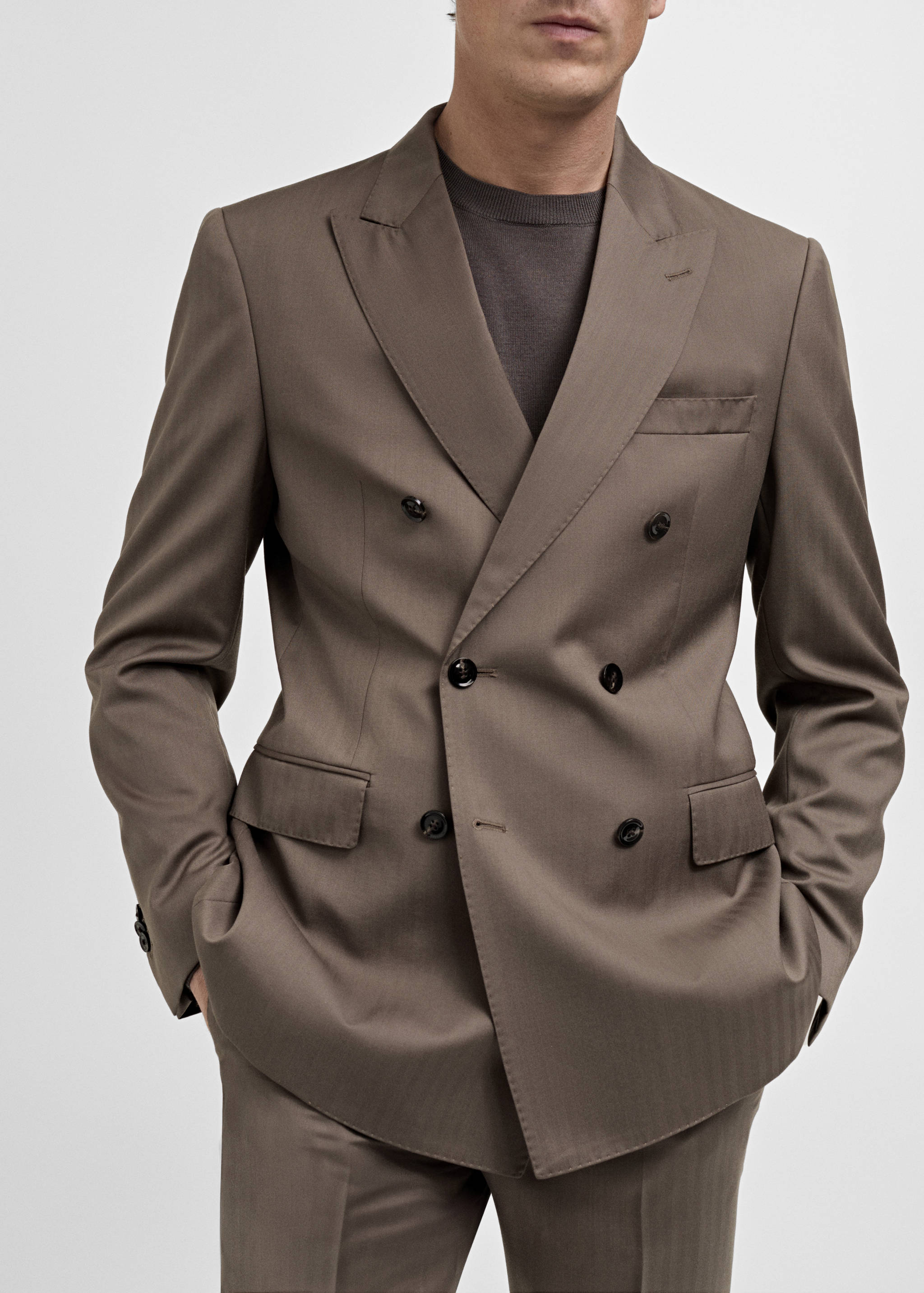 100% wool double-breasted herringbone suit jacket - Details of the article 3