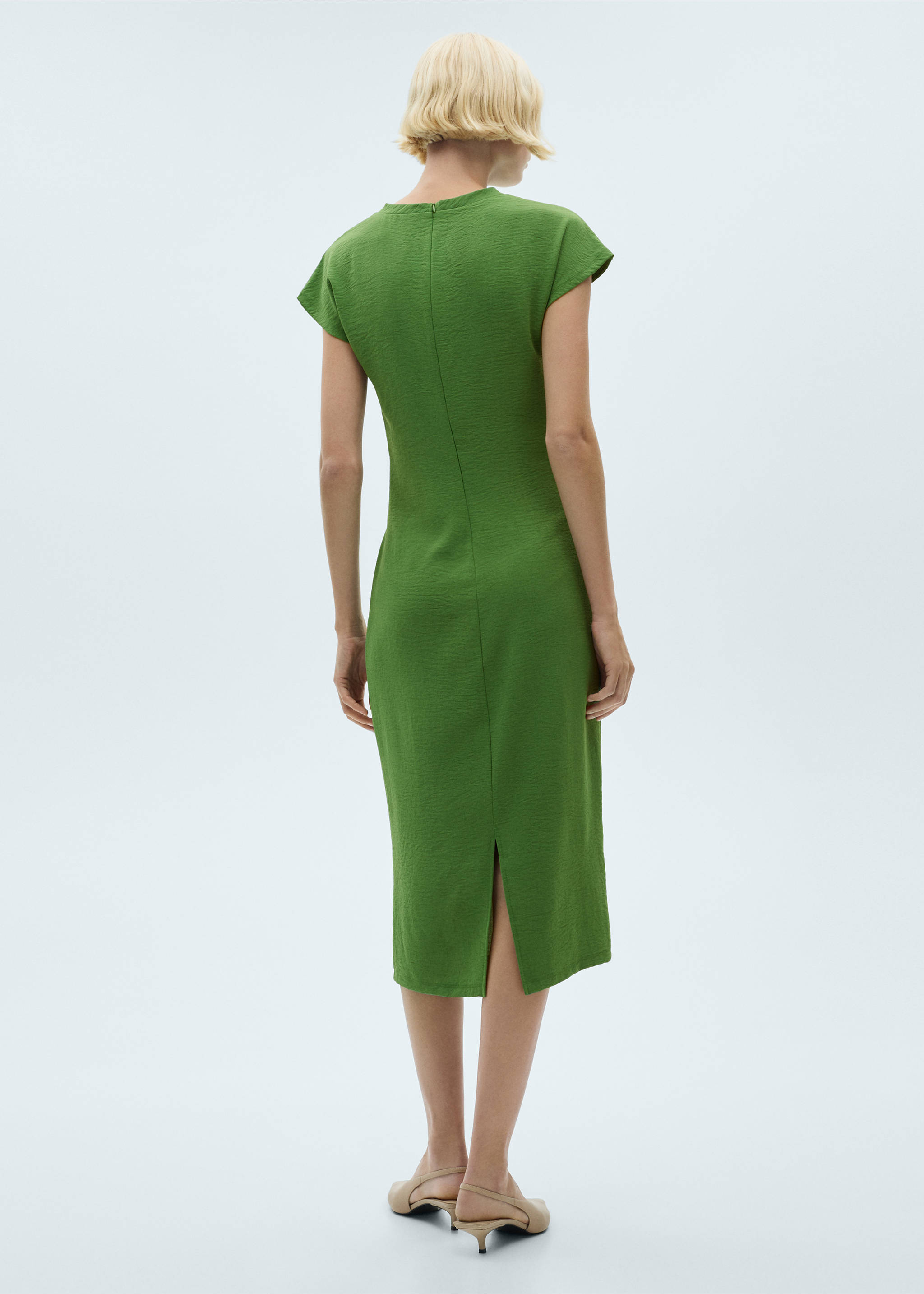 Midi-dress with knot detail - Reverse of the article, Emerald Green. Ref: 87020591-00.