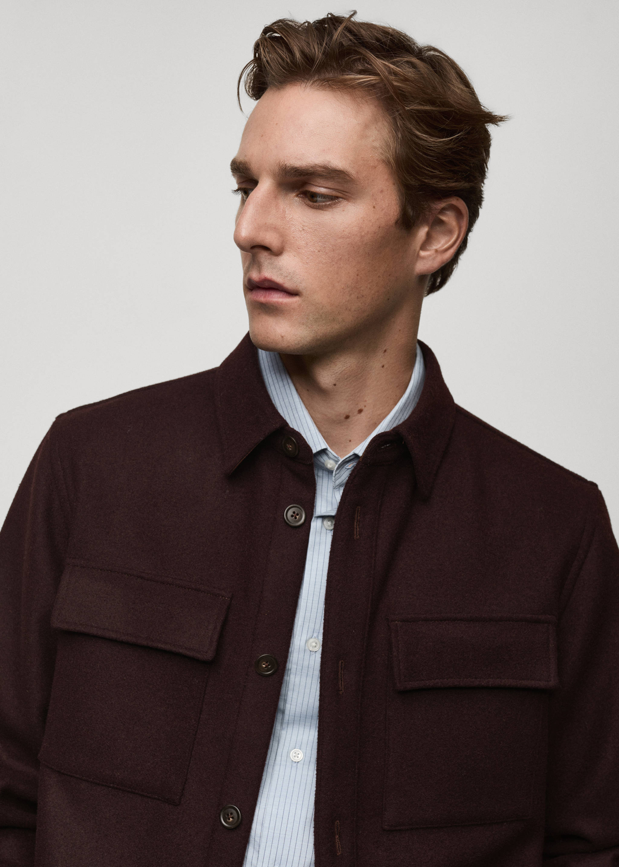 Flannel wool overshirt with pockets - Details of the article 1