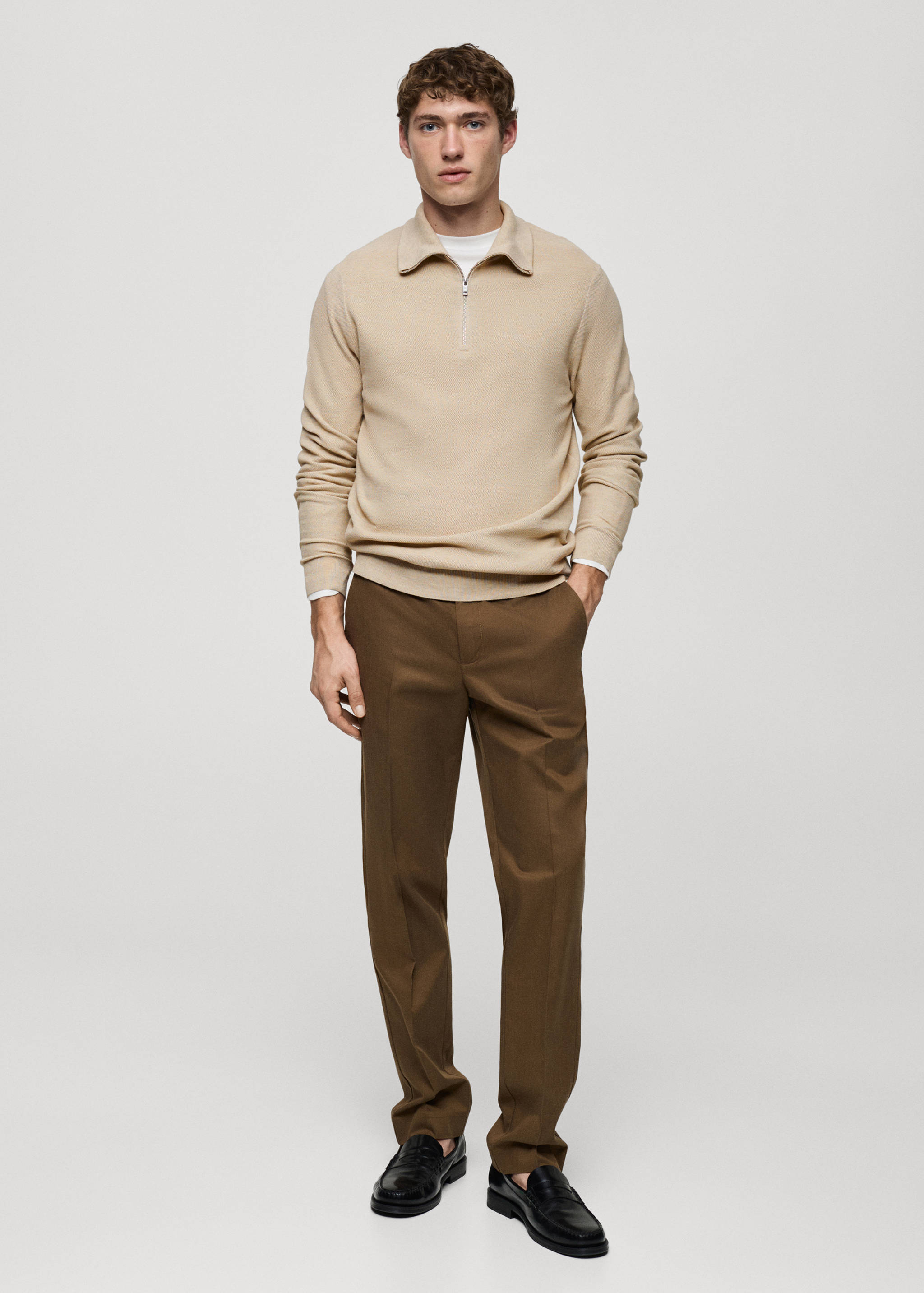 Microstructure sweater with zipper collar - General plane