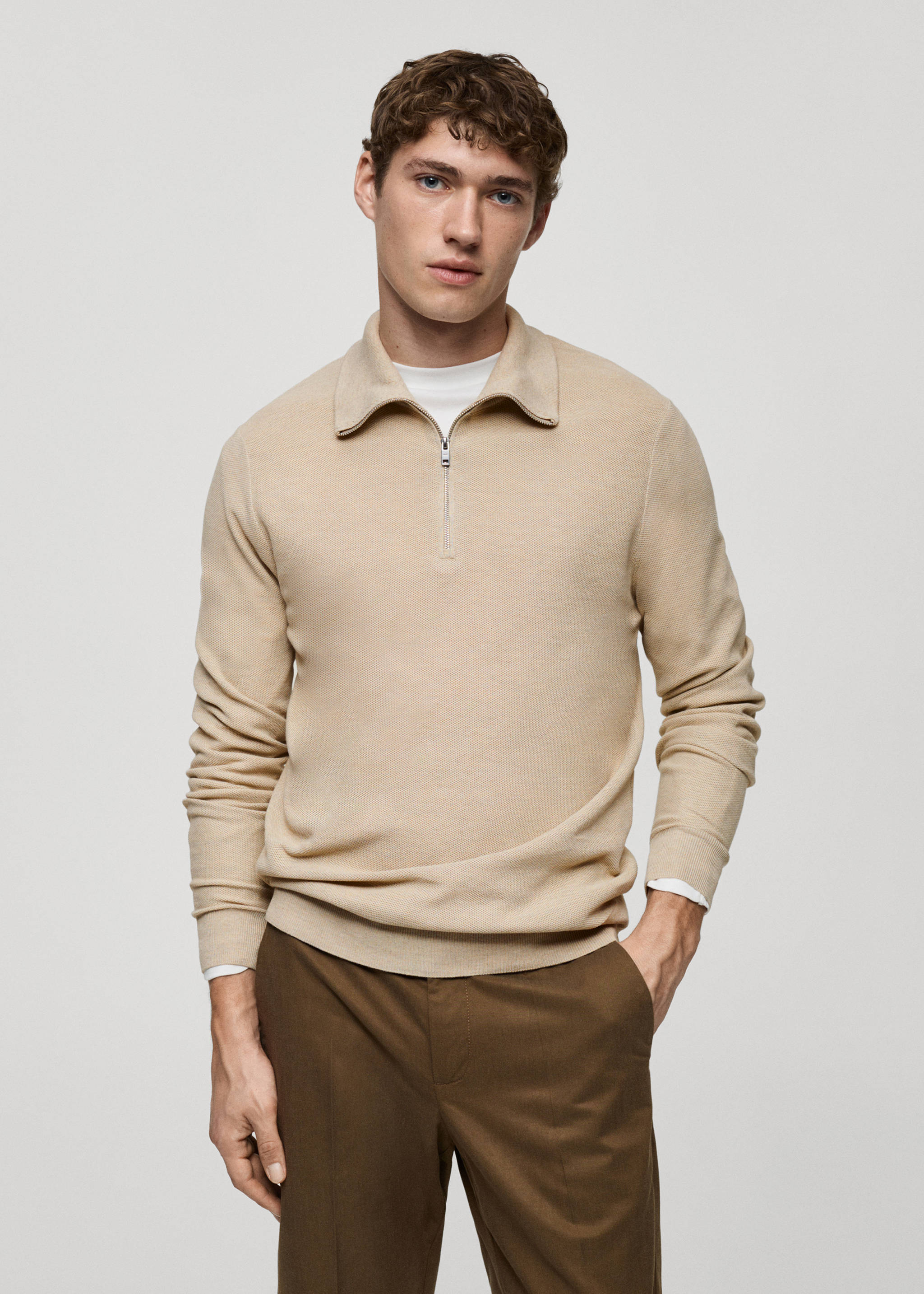 Microstructure sweater with zipper collar - Medium plane