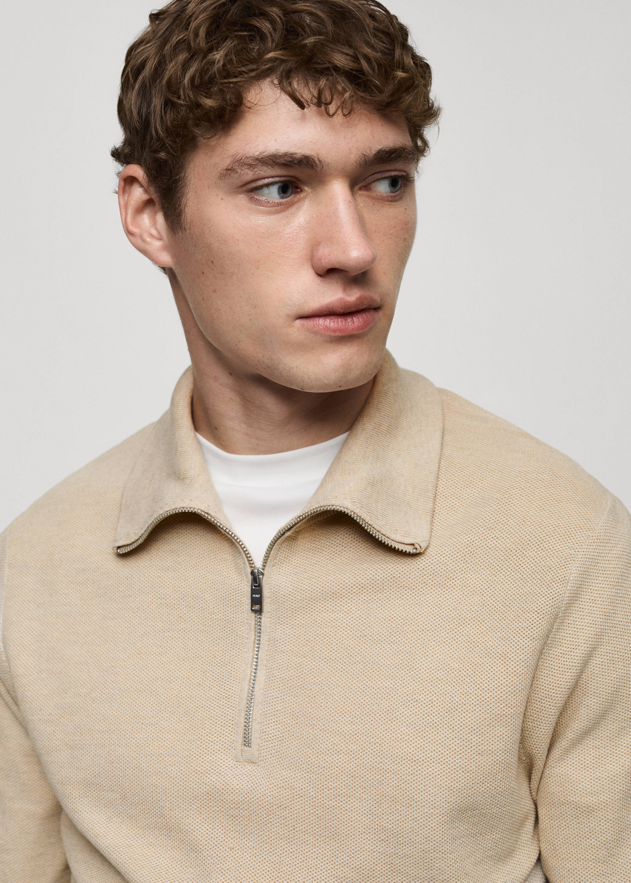 Microstructure sweater with zipper collar - Details of the article 1