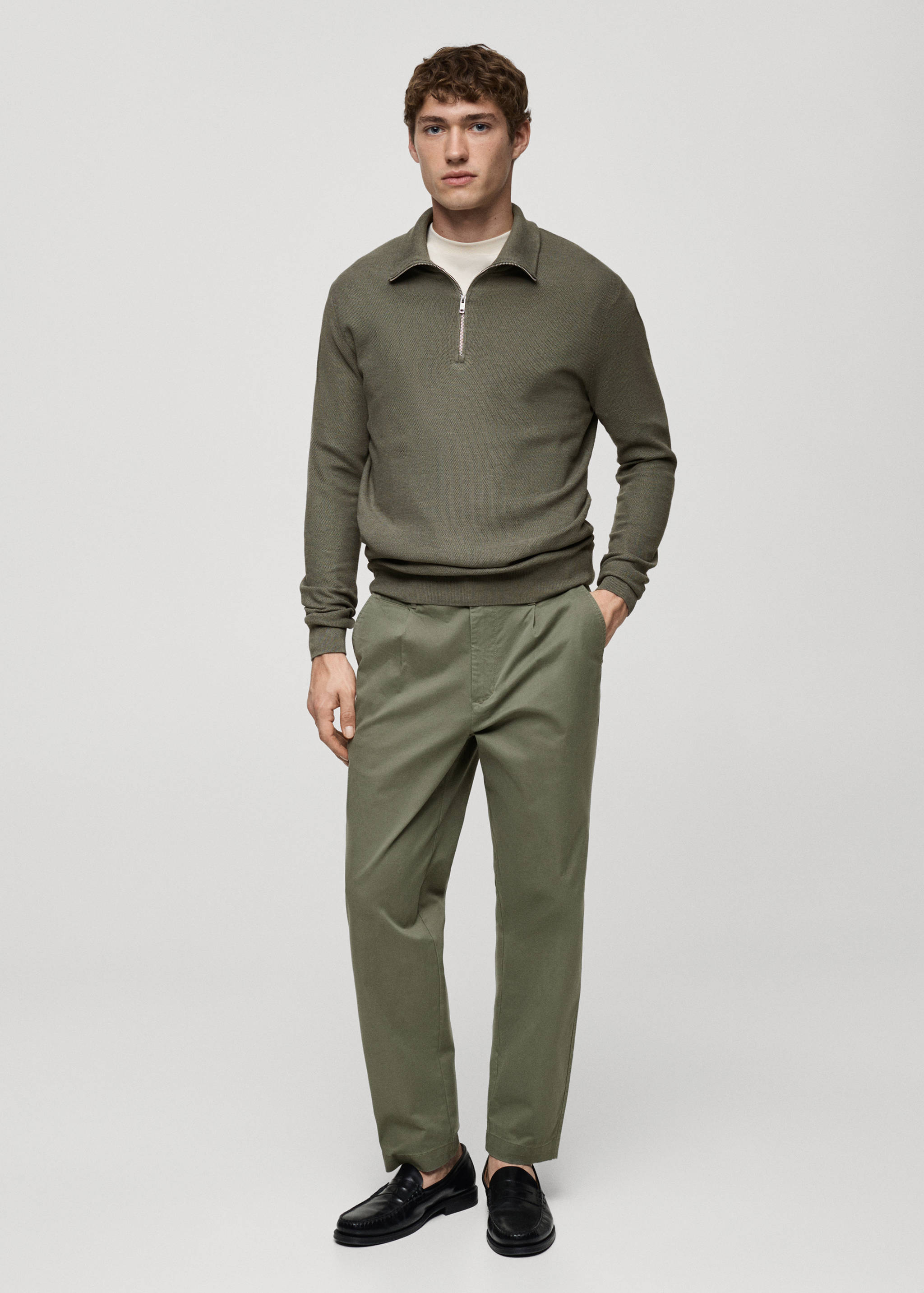 Microstructure sweater with zipper collar - General plane