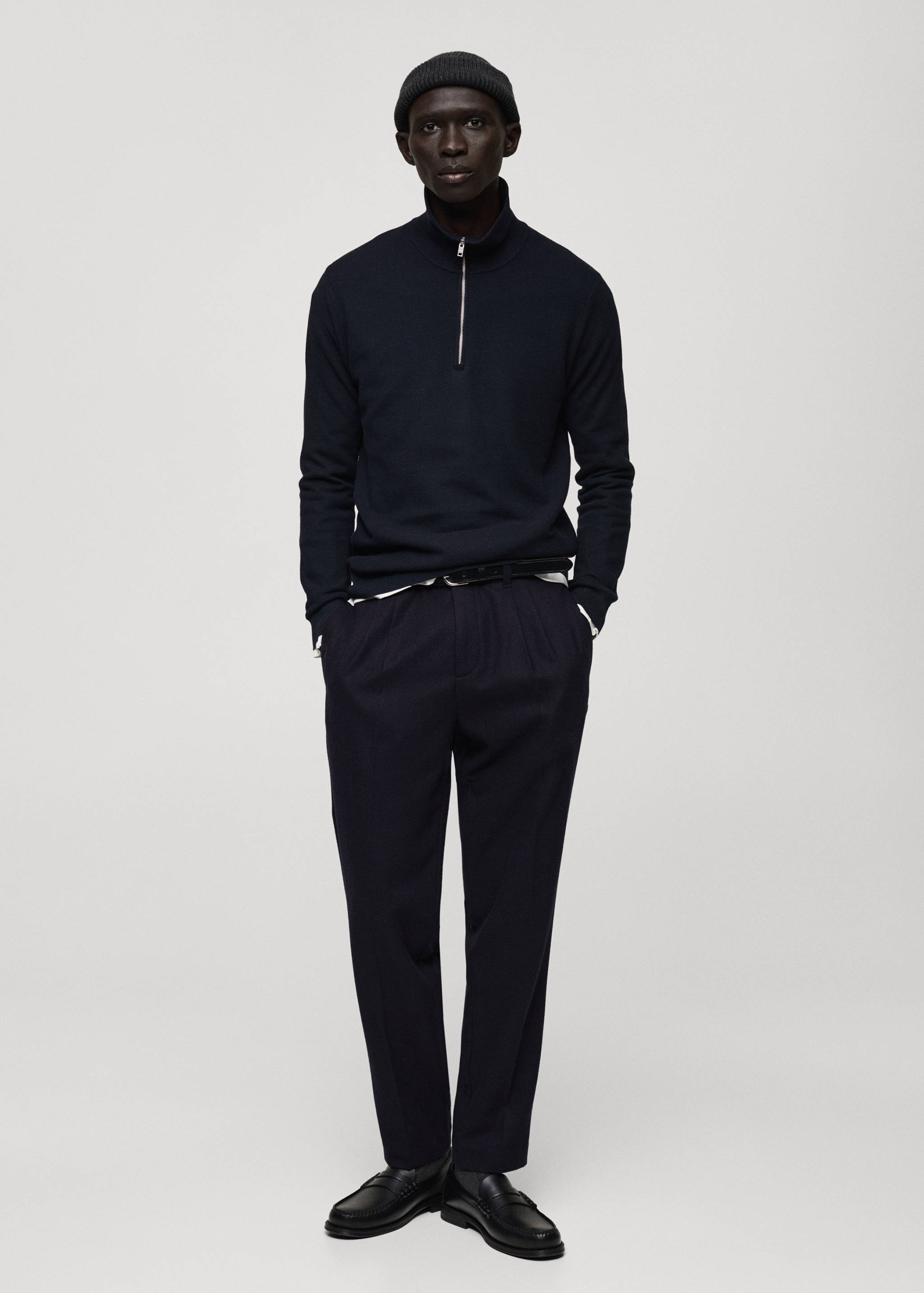 Microstructure sweater with zipper collar - General plane