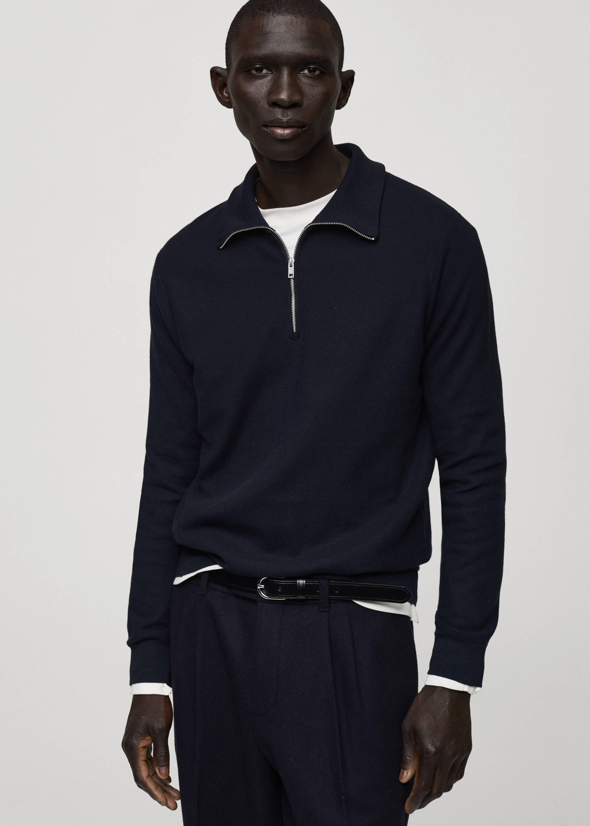 Microstructure sweater with zipper collar - Medium plane