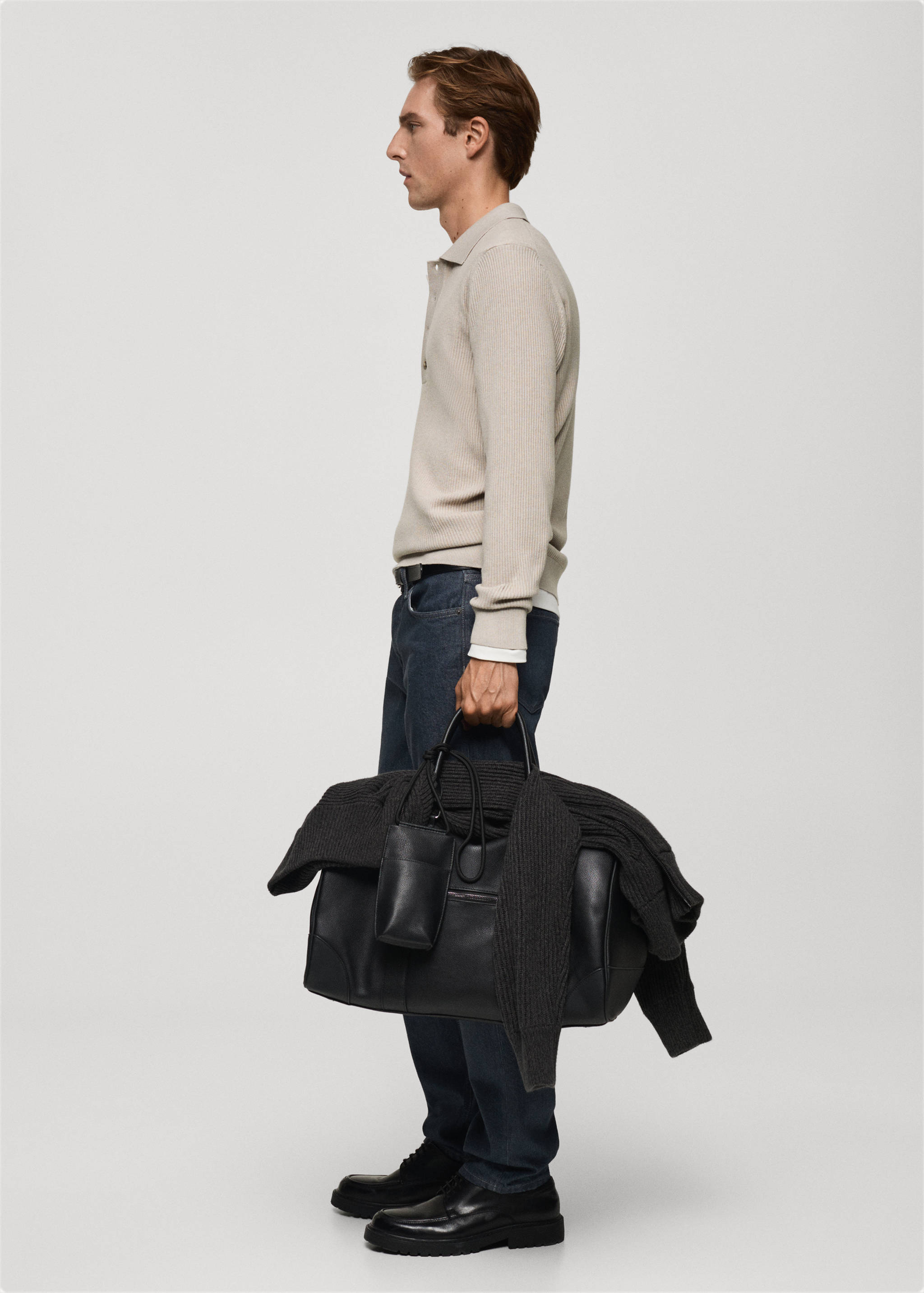 Cotton-blend ribbed polo sweater - Details of the article 2