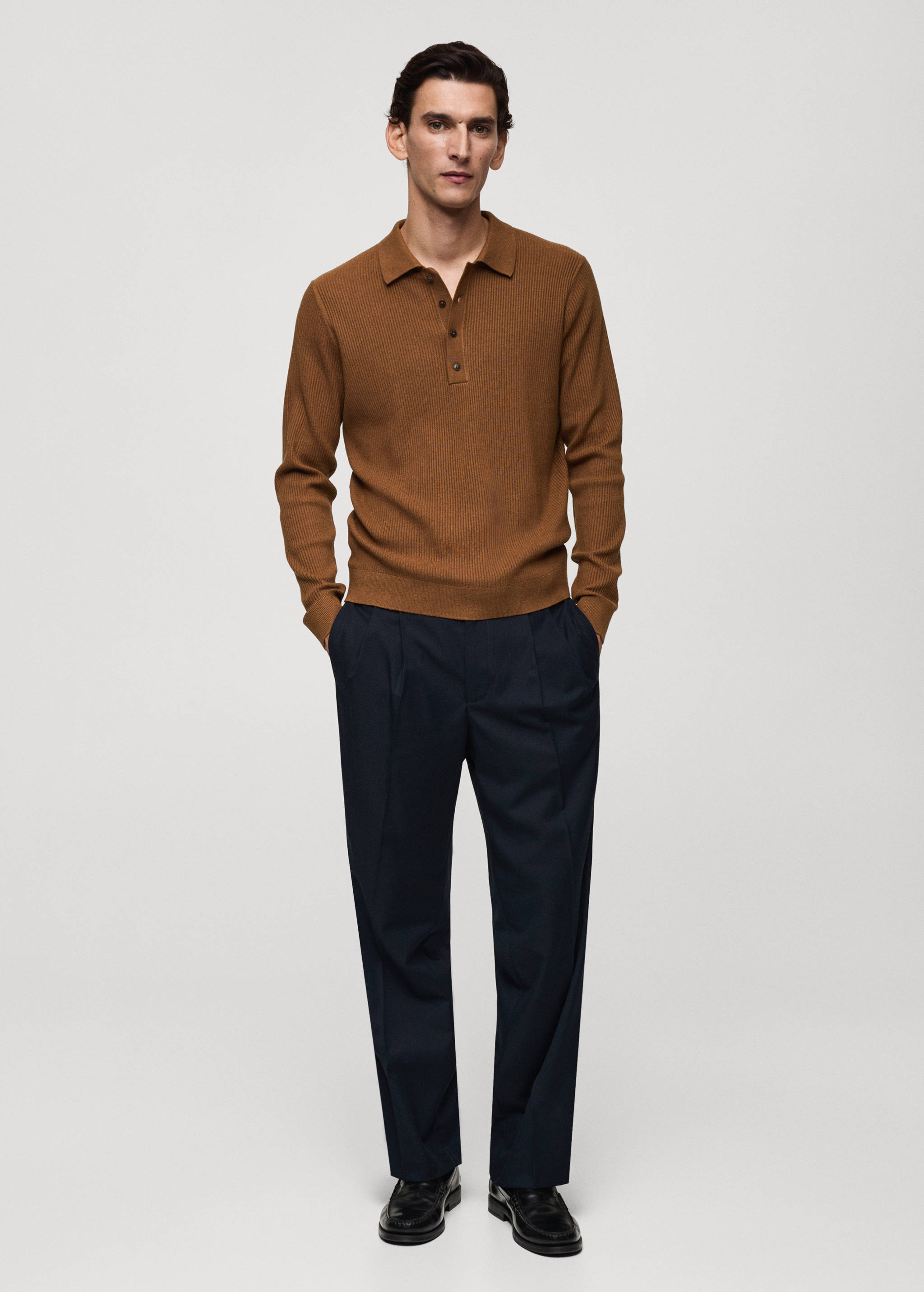 Cotton-blend ribbed polo sweater - General plane