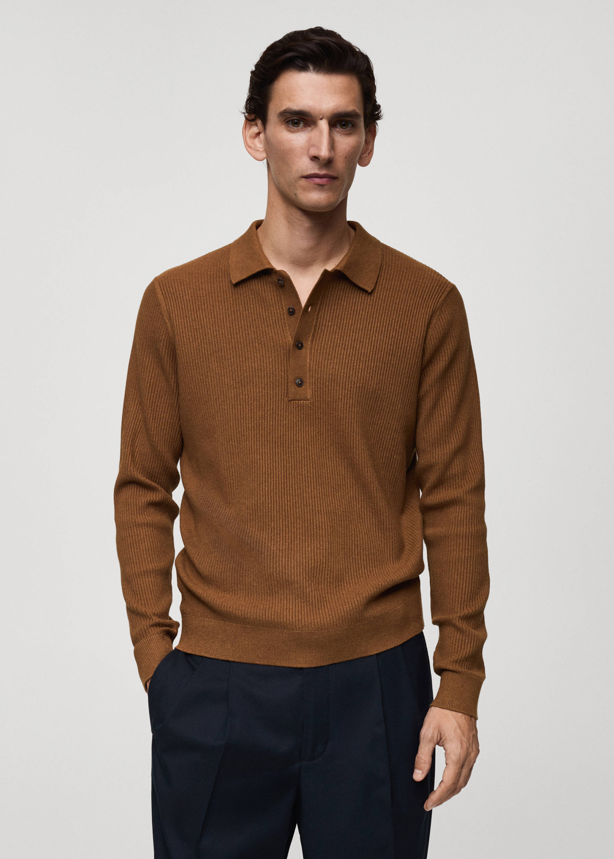 Cotton-blend ribbed polo sweater - Medium plane
