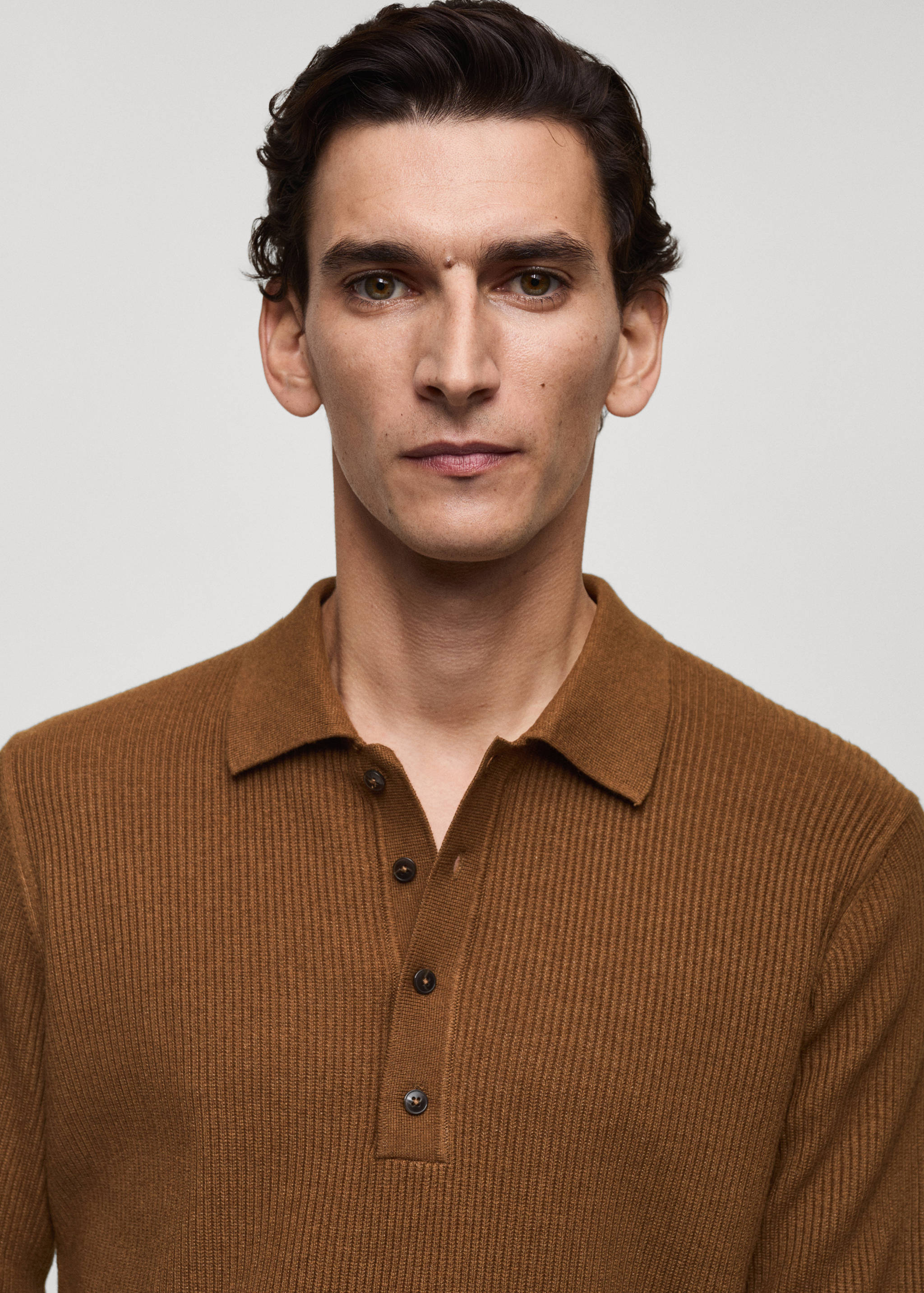 Cotton-blend ribbed polo sweater - Details of the article 1