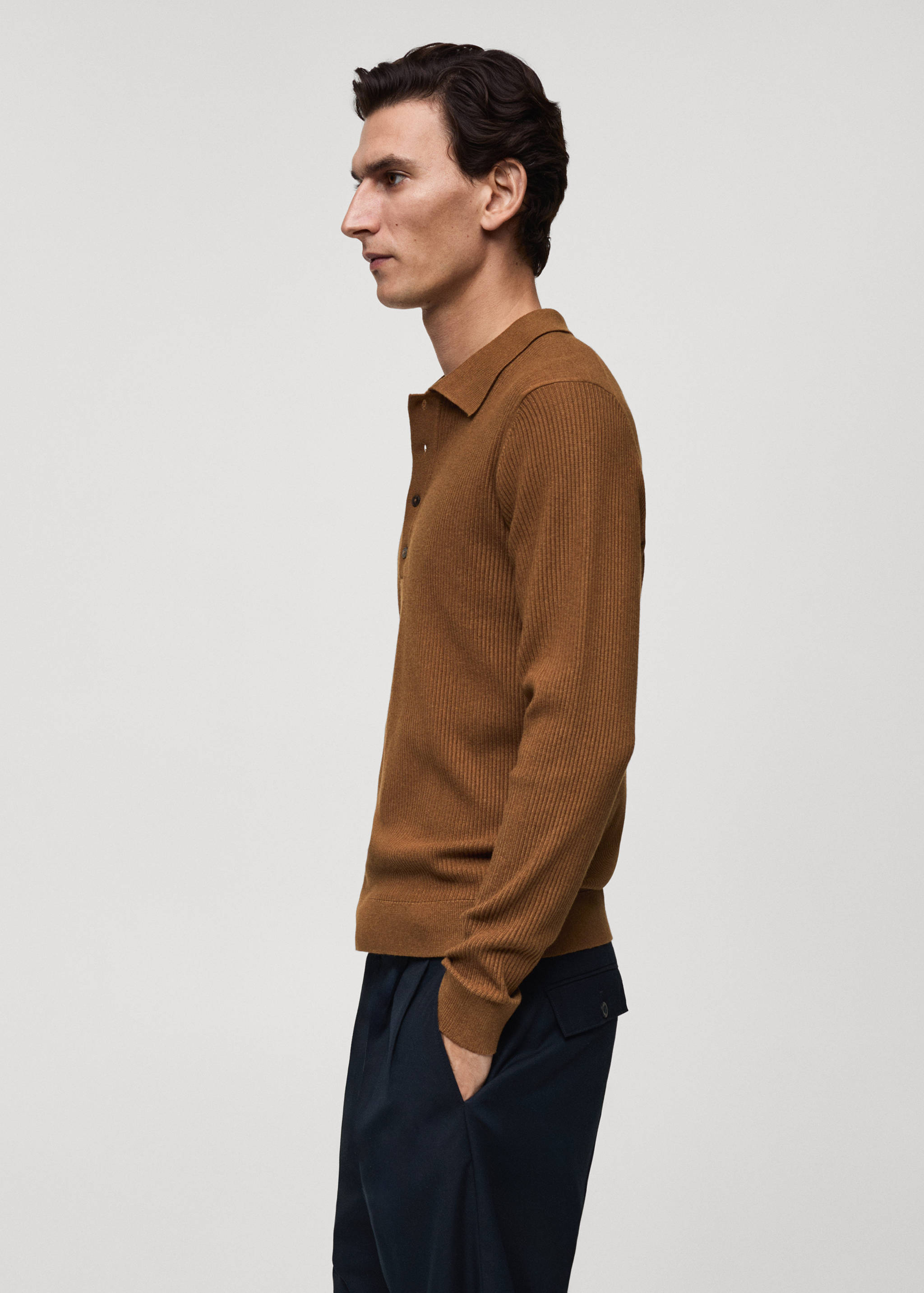 Cotton-blend ribbed polo sweater - Details of the article 2