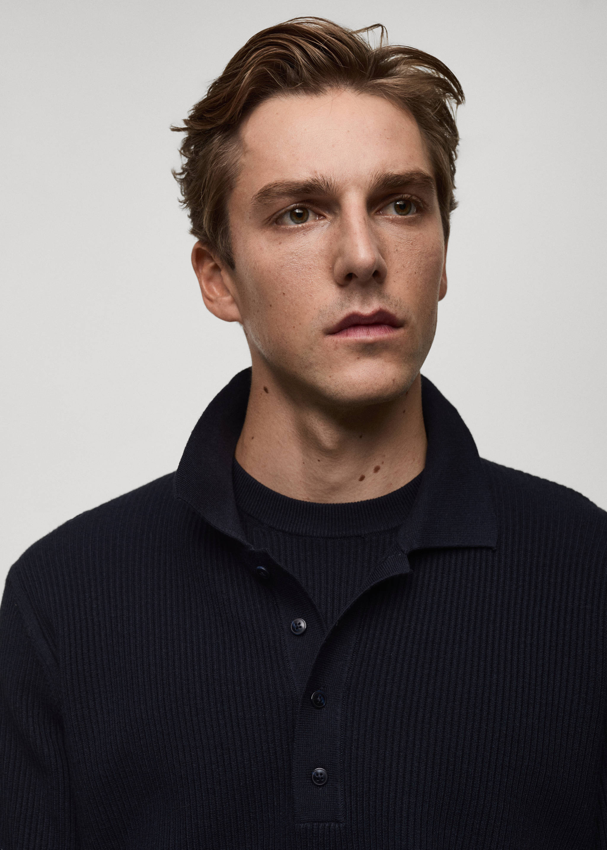 Cotton-blend ribbed polo sweater - Details of the article 1