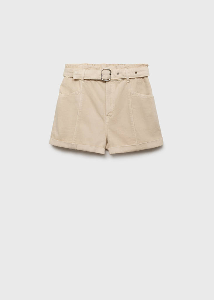 High-waisted denim shorts with pockets — Sand