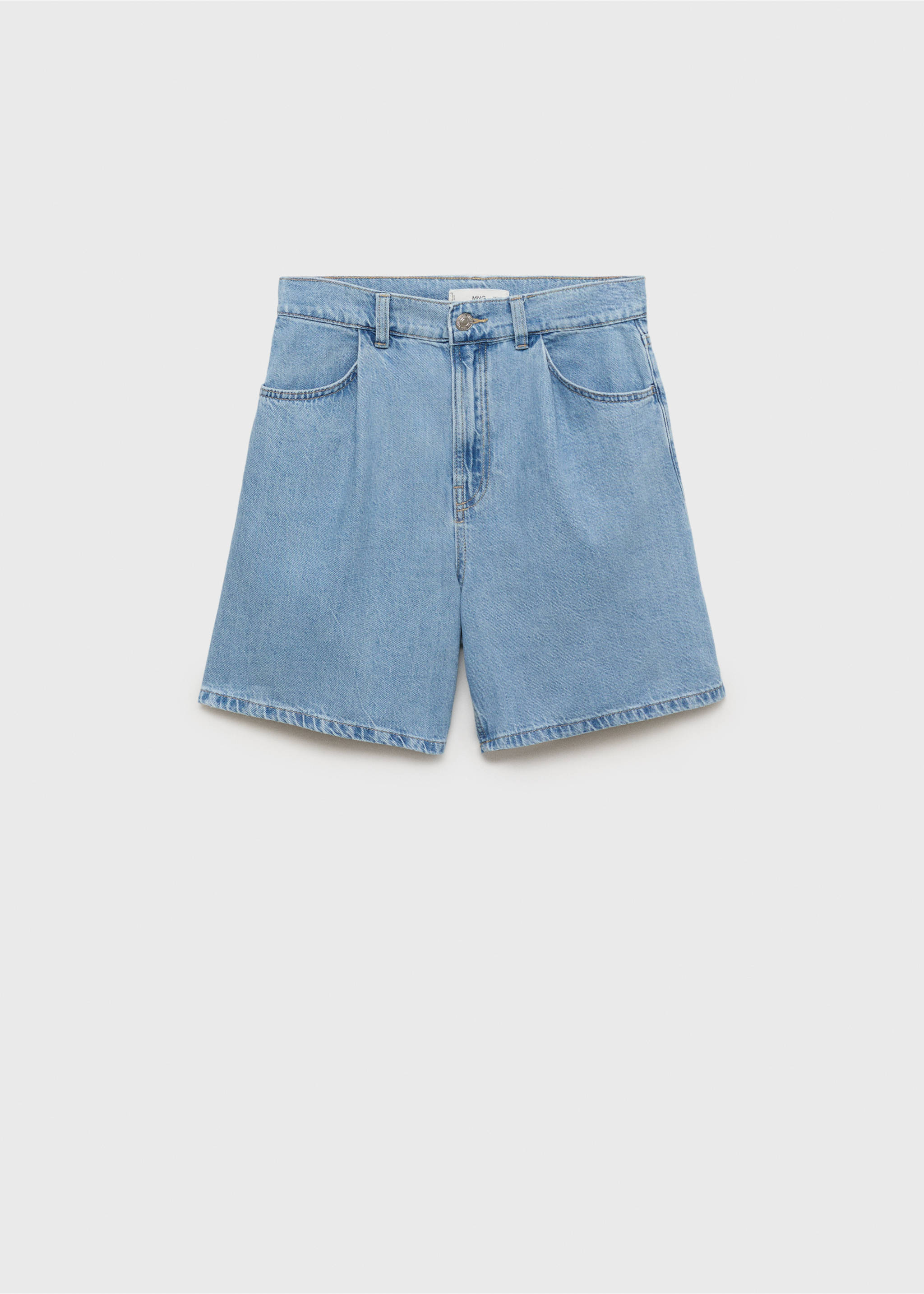 High-waist denim shorts with pleats - Article without model, Medium Blue. Ref: 87020606-00.