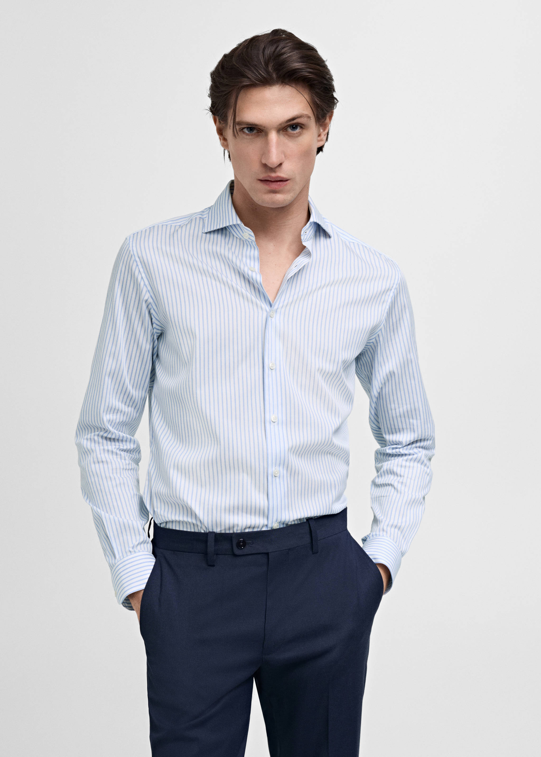 Slim fit cotton striped suit shirt - Medium plane