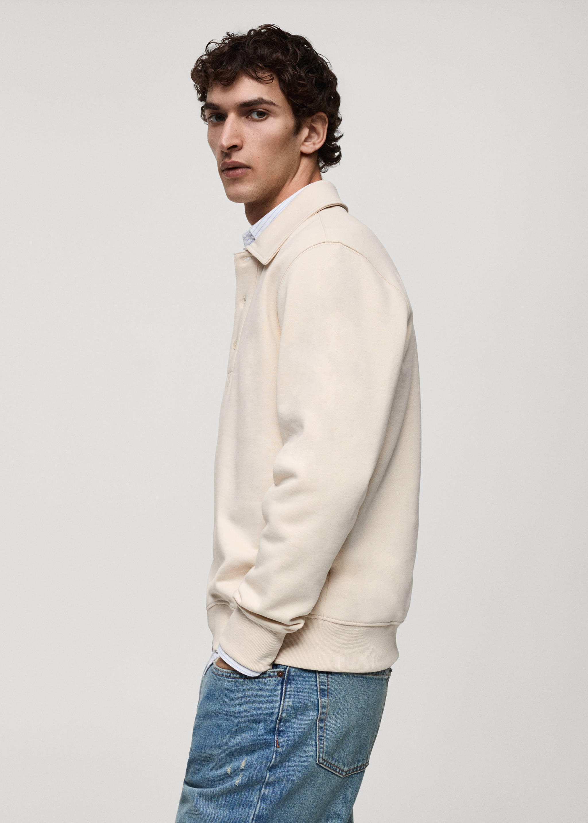 سترة رياضية بياقة بولو من الصوف الممشوط بقصة متوسطة - تفاصيل المنتج 2