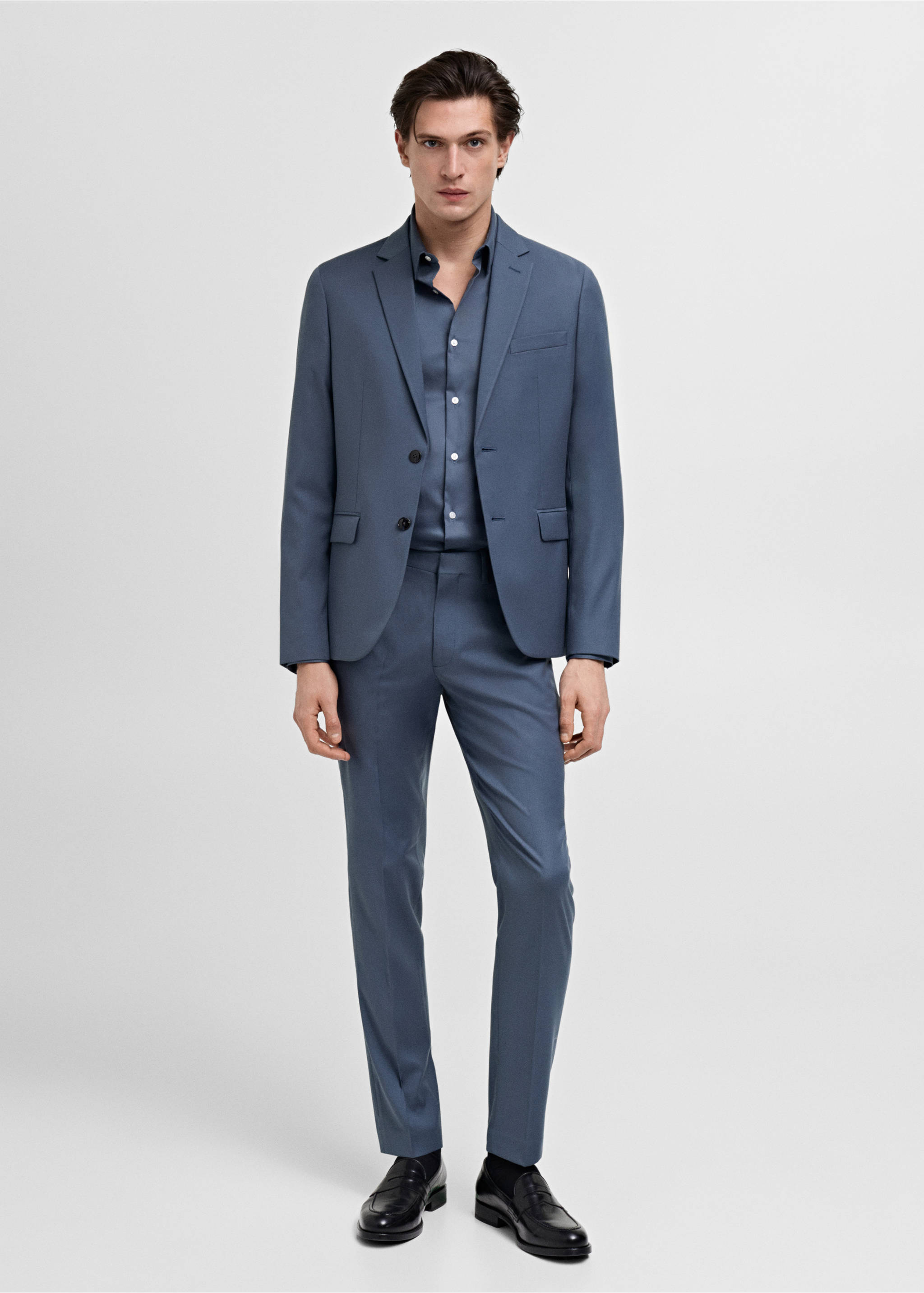 Süper slim fit streç kumaştan kumaş pantolon - Genel plan, Gök Mavisi. Ref: 87020632-00.