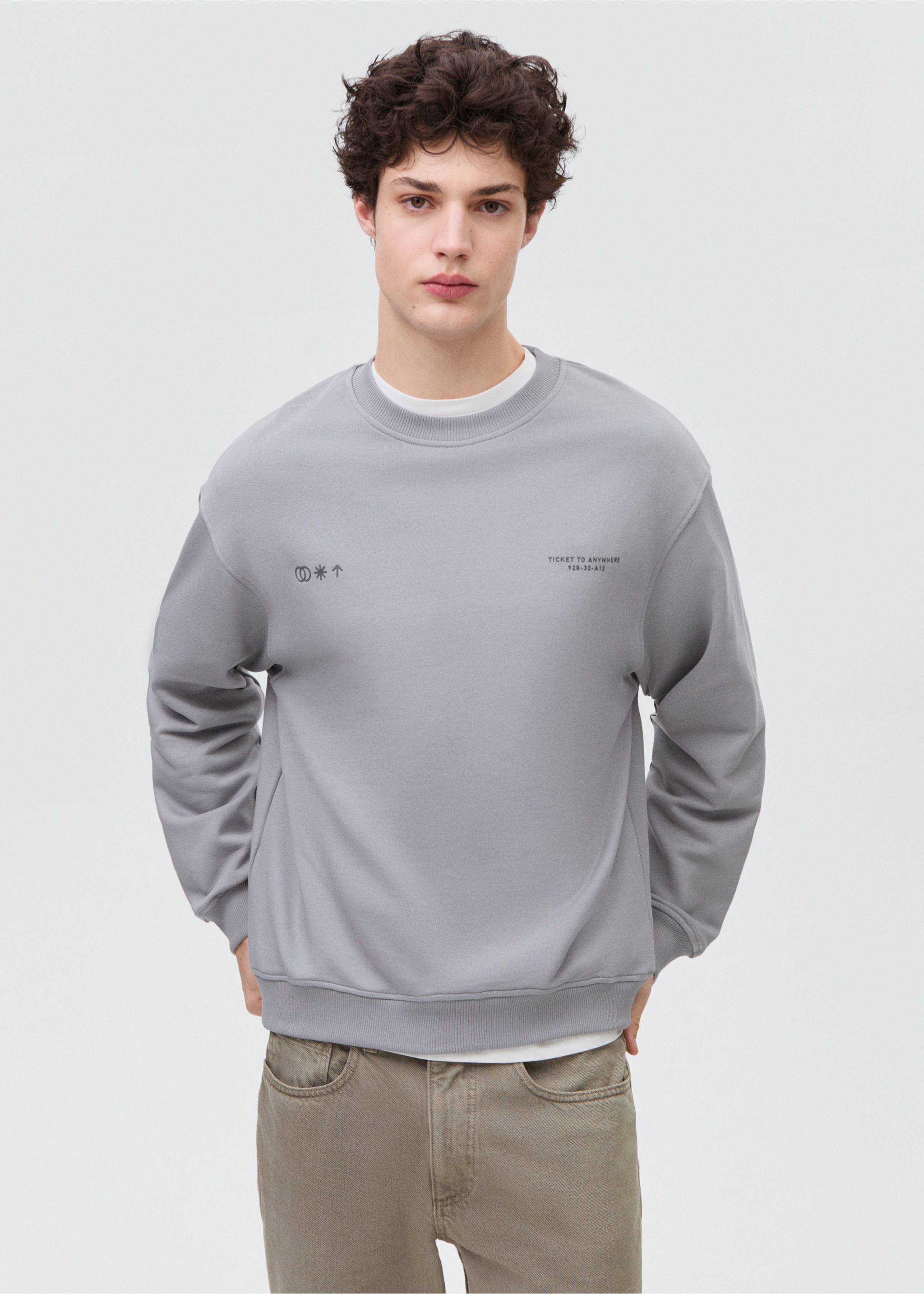 Message cotton sweatshirt - Medium plane, Sky Blue. Ref: 87021061-00.