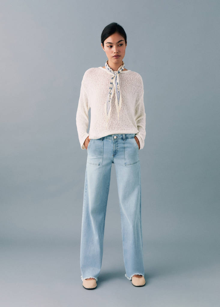 Wideleg low frayed hem jeans — Light Blue