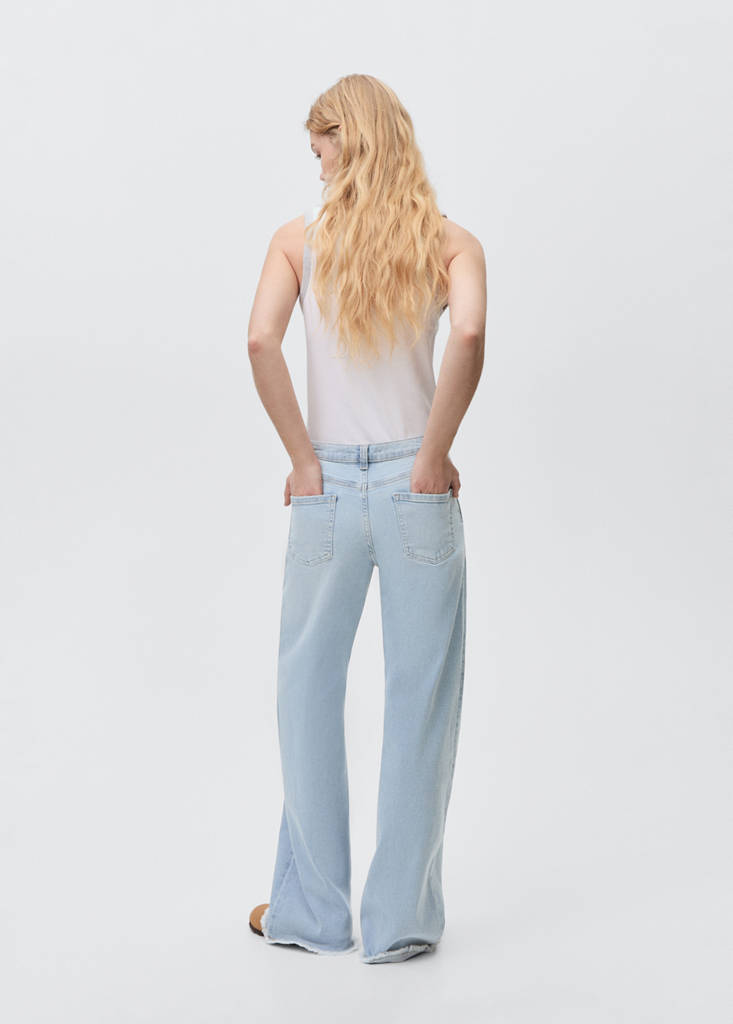 Wideleg low frayed hem jeans — Light Blue