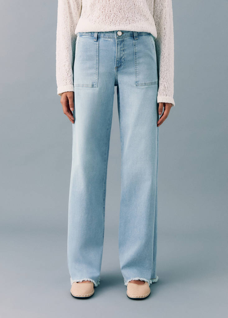 Wideleg low frayed hem jeans — Light Blue