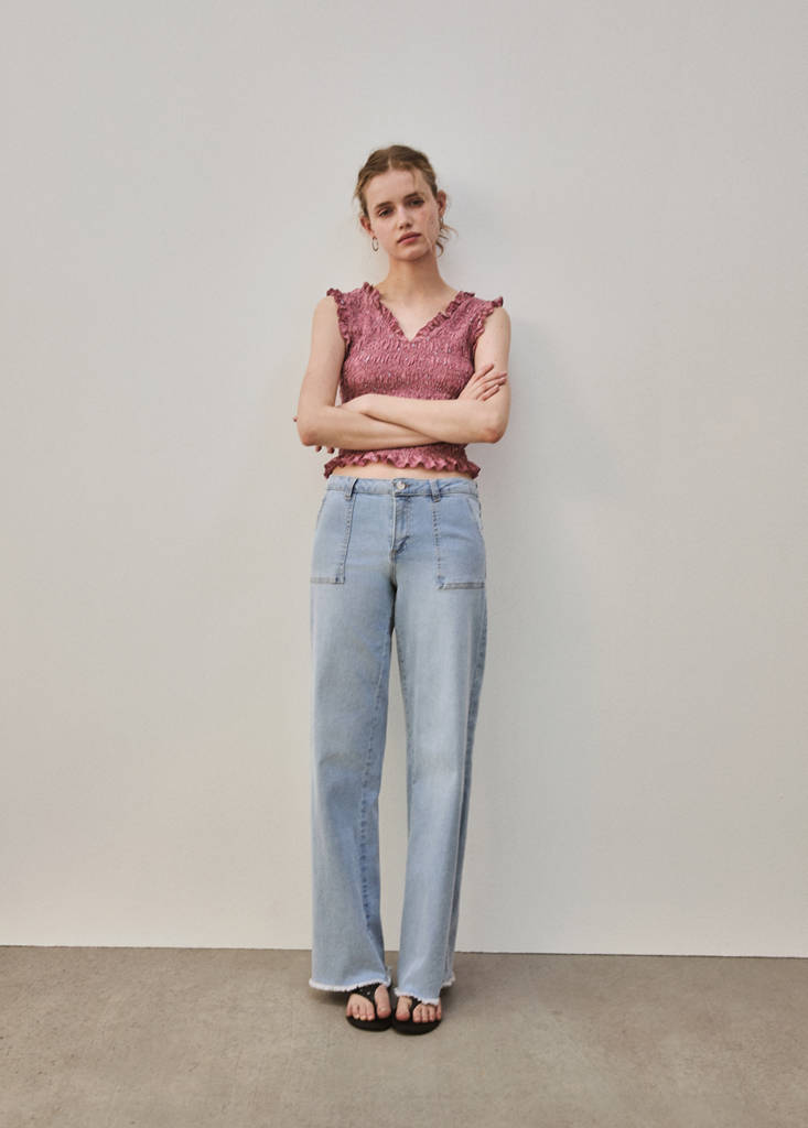 Wideleg low frayed hem jeans — Light Blue