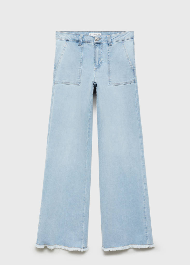 Wideleg low frayed hem jeans — Light Blue