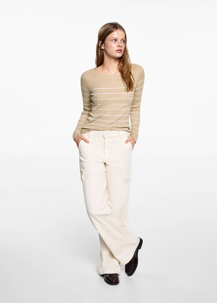 MANGO TEEN - Pull-over côtelé à rayures sable - XS - Fille Teen