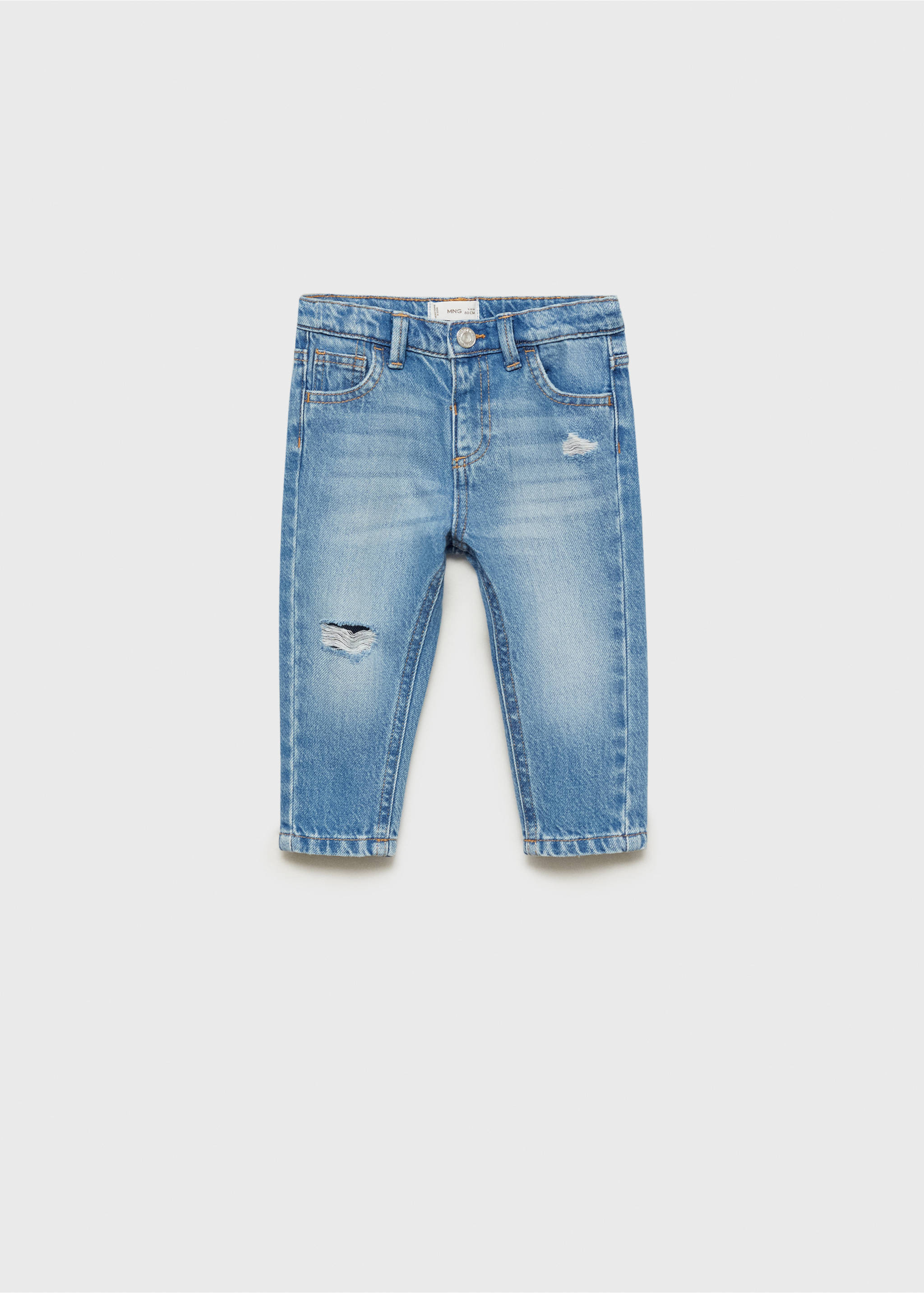 Jean skinny déchirures décoratives - Article sans modèle, Bleu moyen. Ref: 87022534-00.