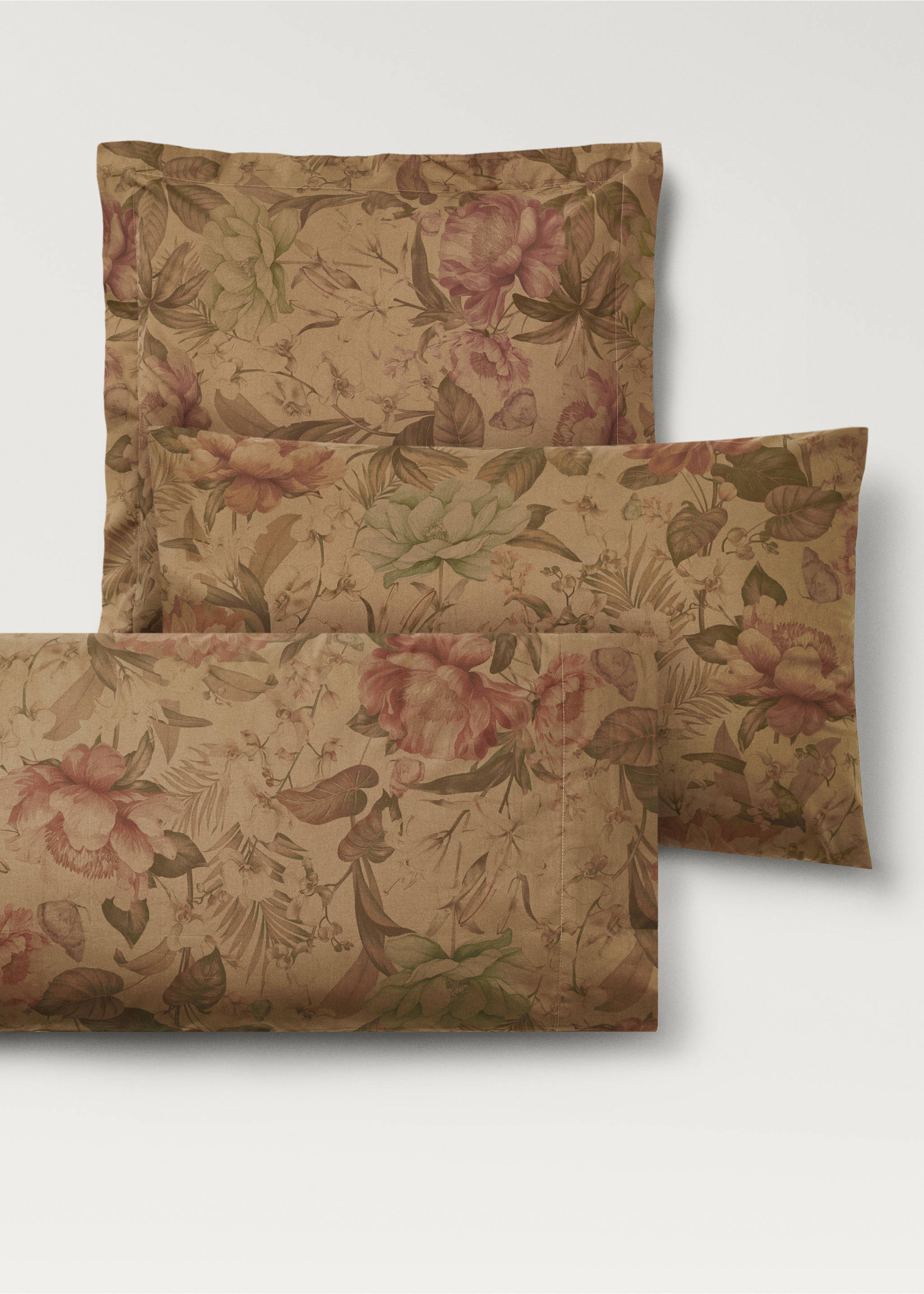 İki adet çok renkli çiçek desenli perkal pamuklu yastık kılıfı 50x75 cm - Ürün detayı 4, Haki Renk. Ref: 87022923-00.