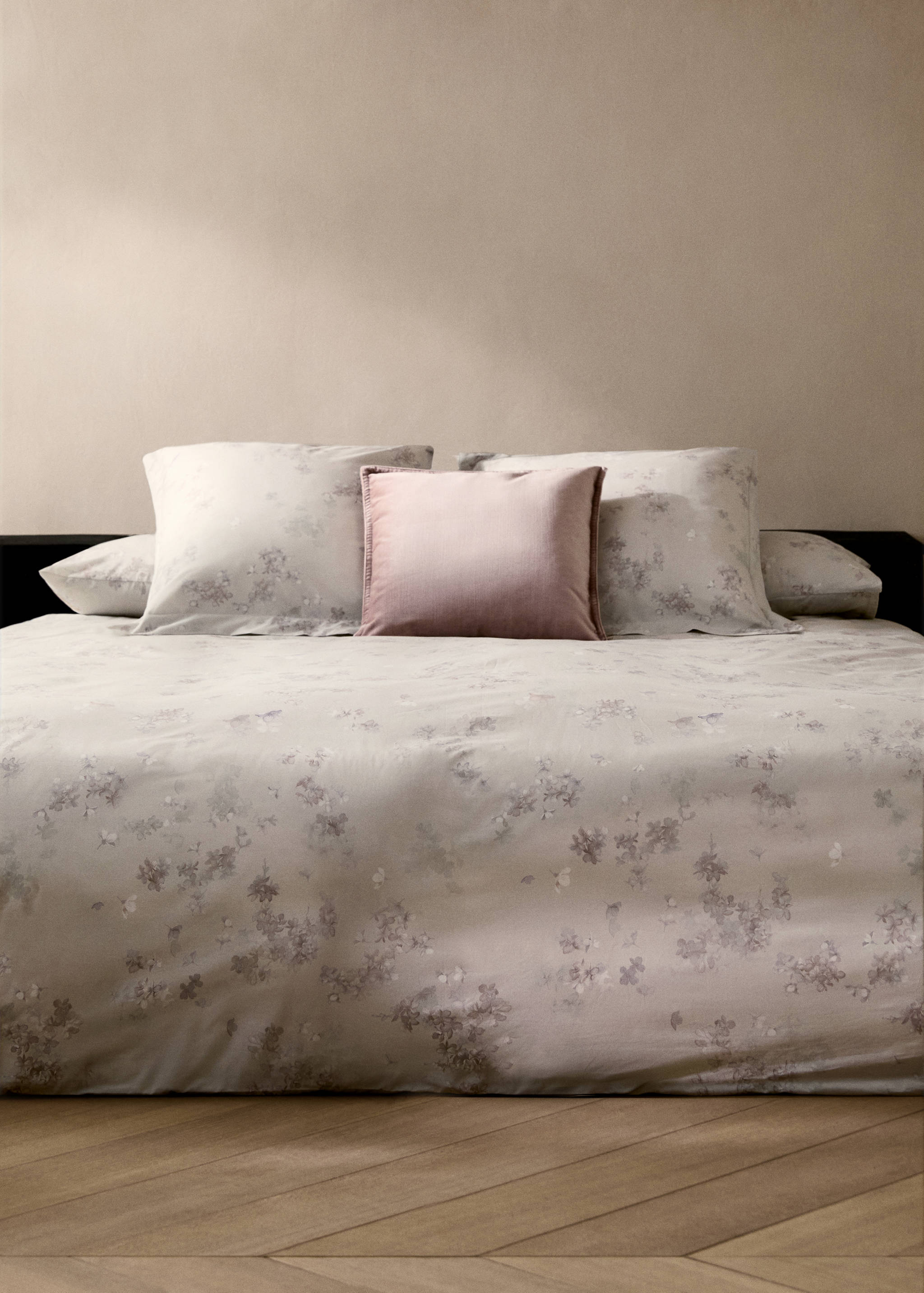 Cotton percale duvet cover with romantic floral print for  135/140 cm bed - General plane
