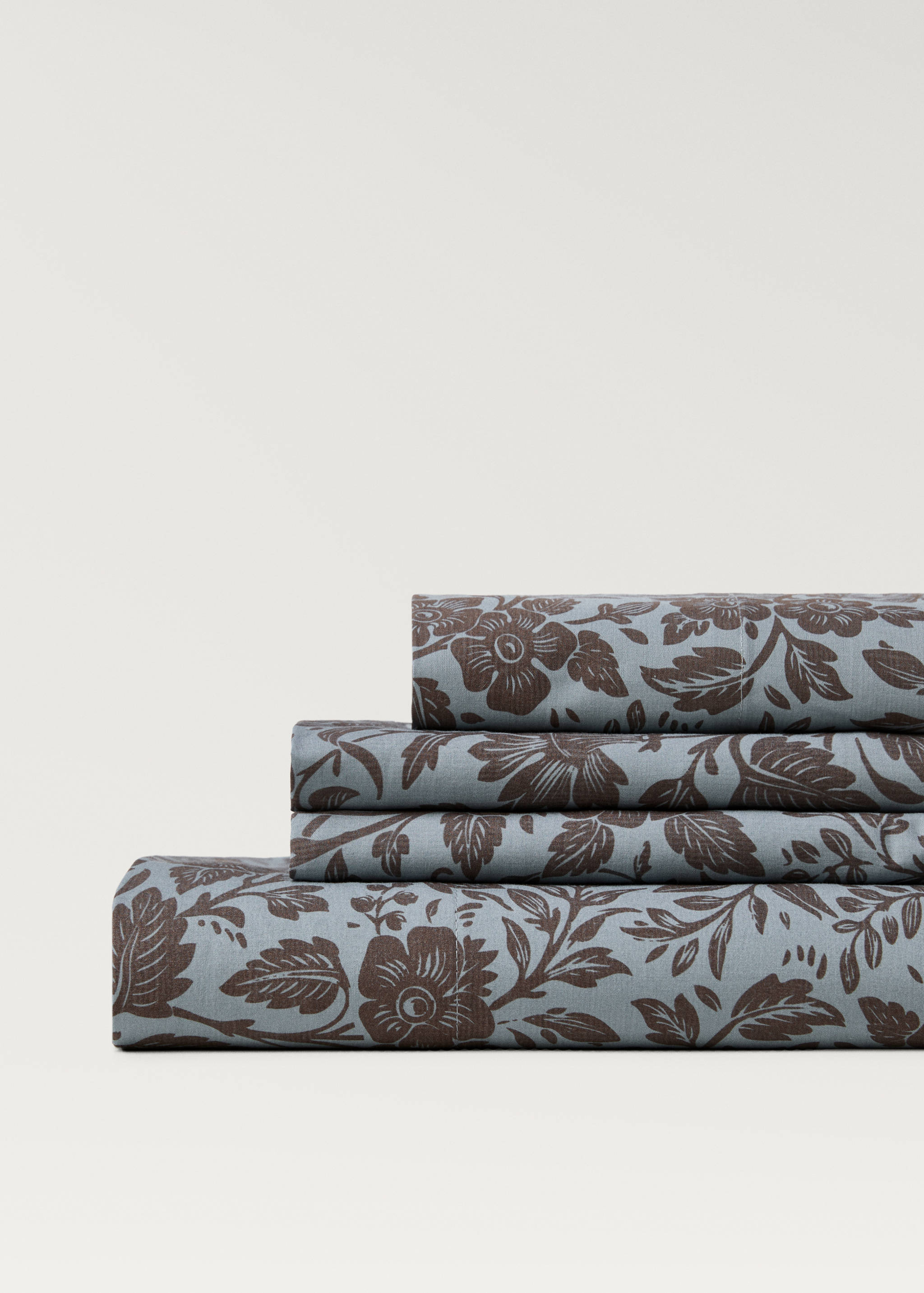 Cotton percale printed two-tone floral top sheet for 90 cm bed - Details of the article 2