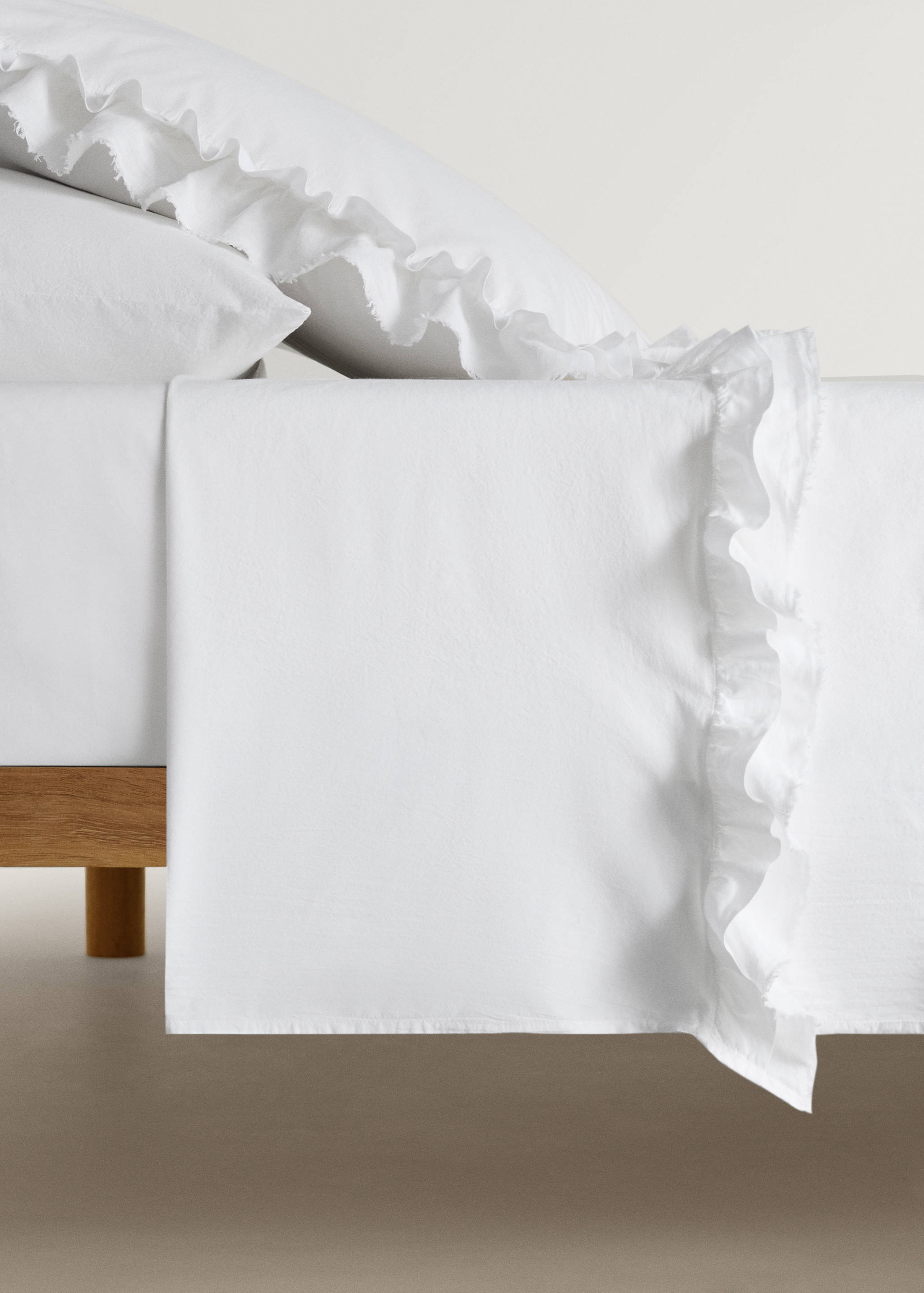 Prostěradlo pod přikrývku z prané bavlny se lněným volánem, na postel 90 cm - Zboží bez modelu