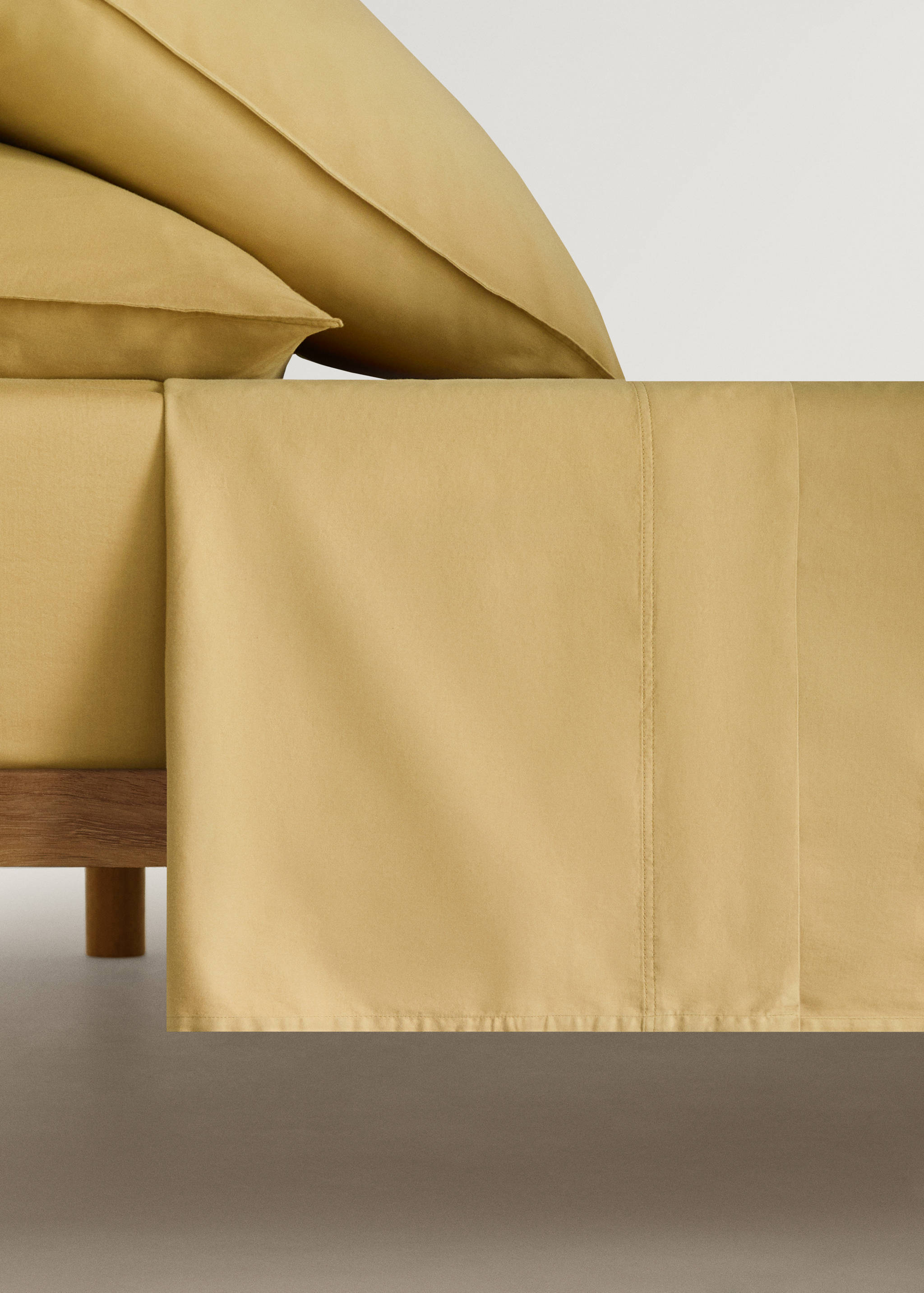 Washed cotton satin double-stitched top sheet for 135/140 cm bed - Article without model