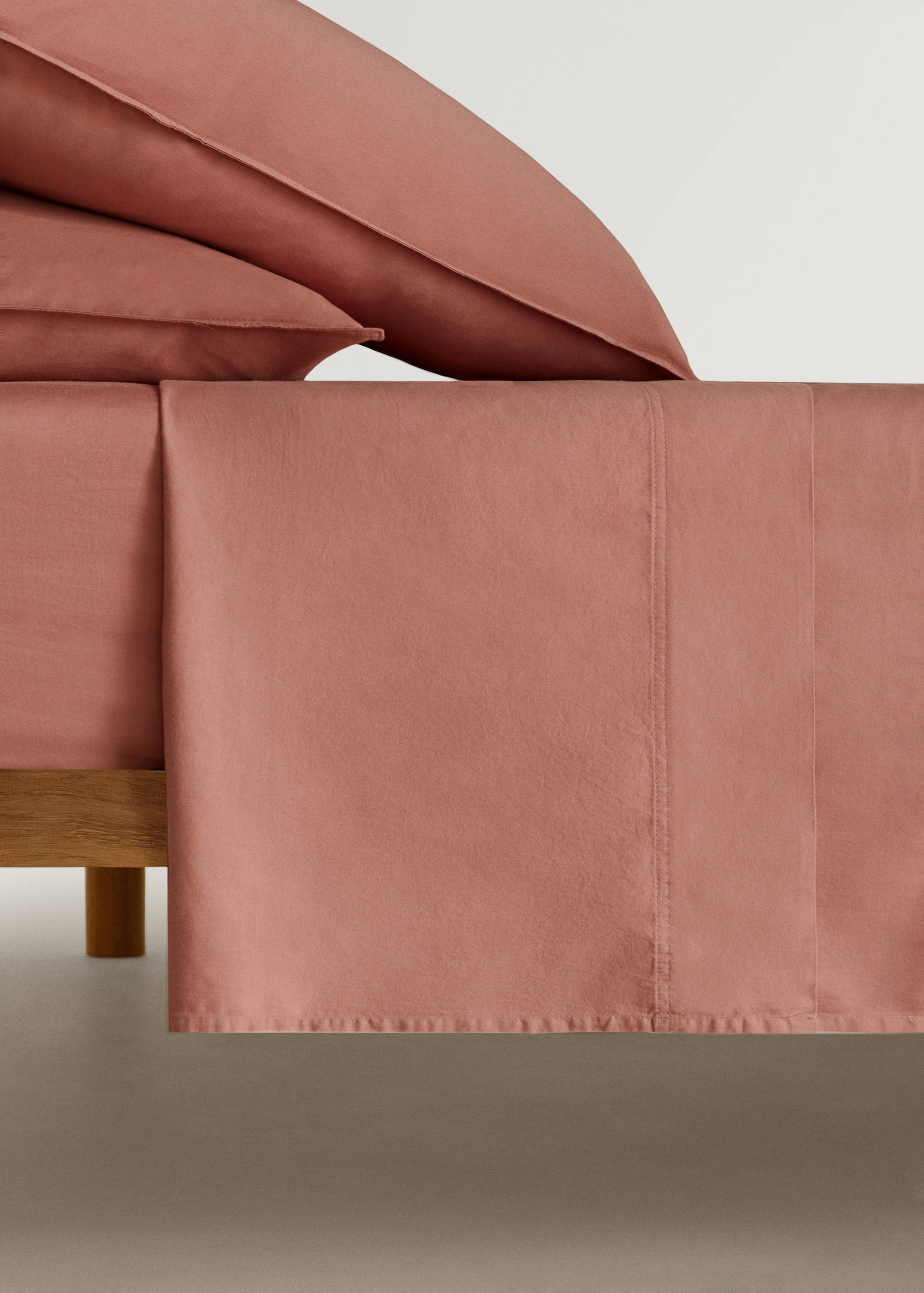 Washed cotton satin double-stitched top sheet for 135/140 cm bed - Article without model