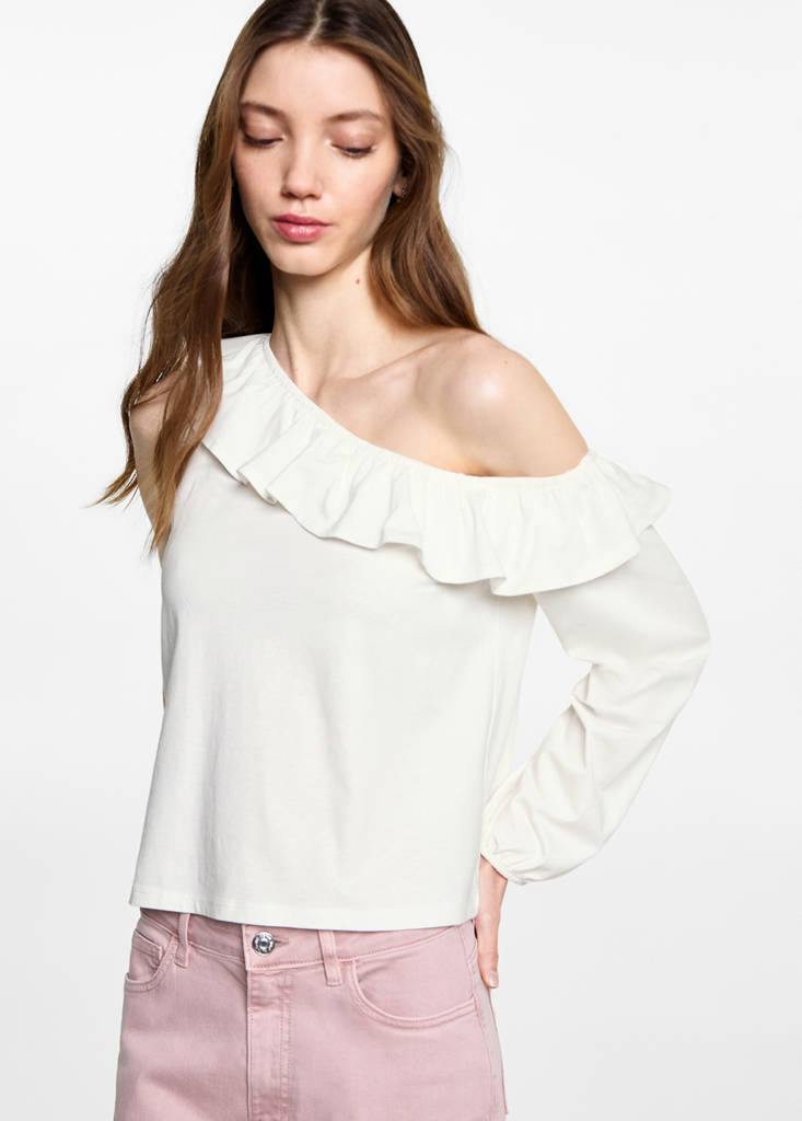 Ruffled asymmetric T-shirt — Off White