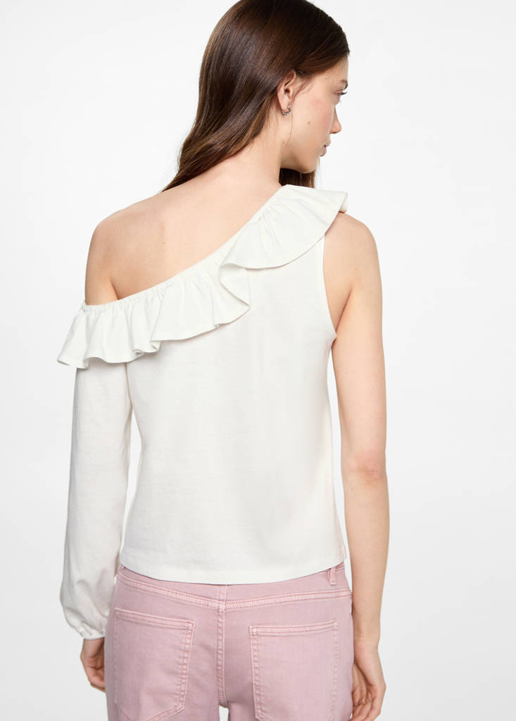 Ruffled asymmetric T-shirt — Off White