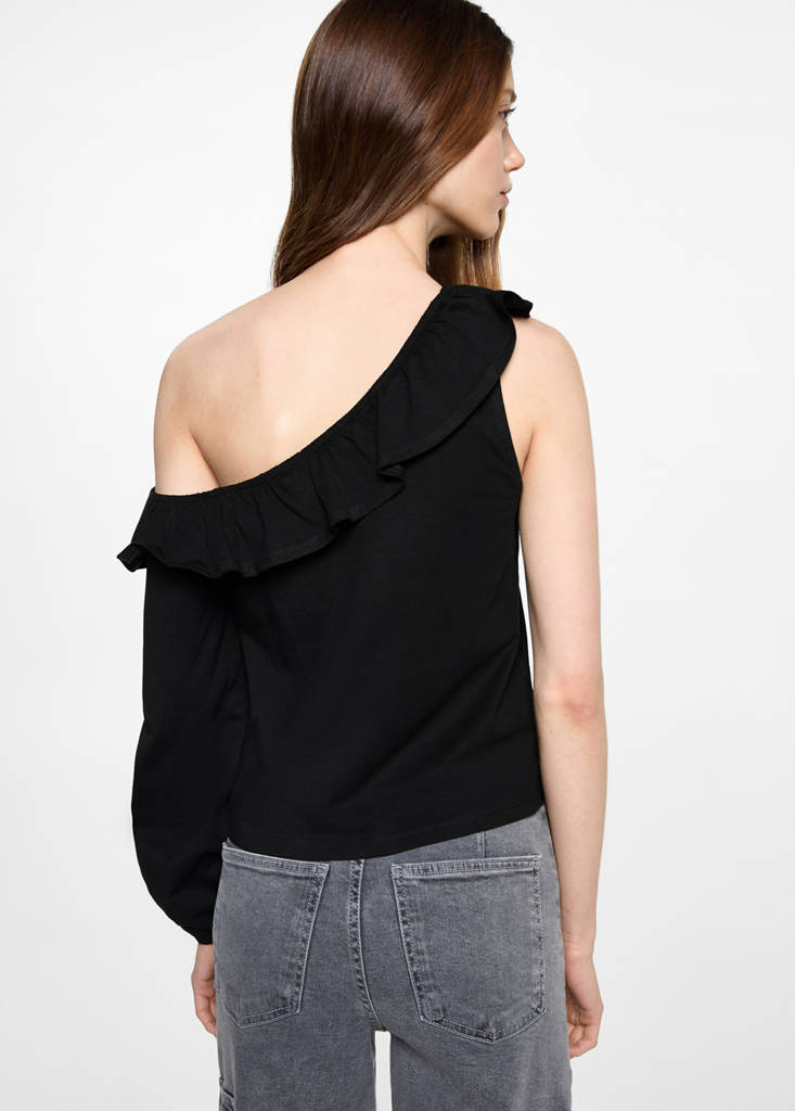 Ruffled asymmetric T-shirt — Black