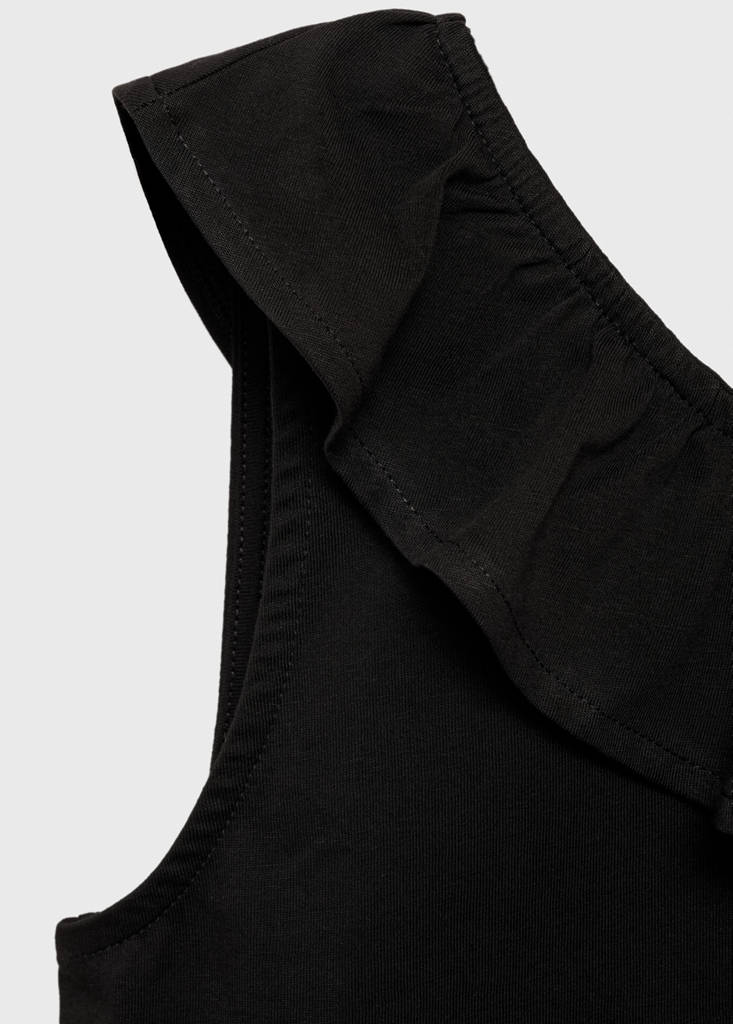 Ruffled asymmetric T-shirt — Black