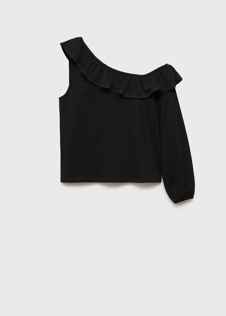 Ruffled asymmetric T-shirt — Black