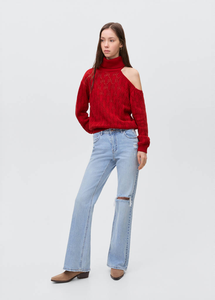 MANGO TEEN - Pull-over maille asymétrique rouge - S - Fille Teen