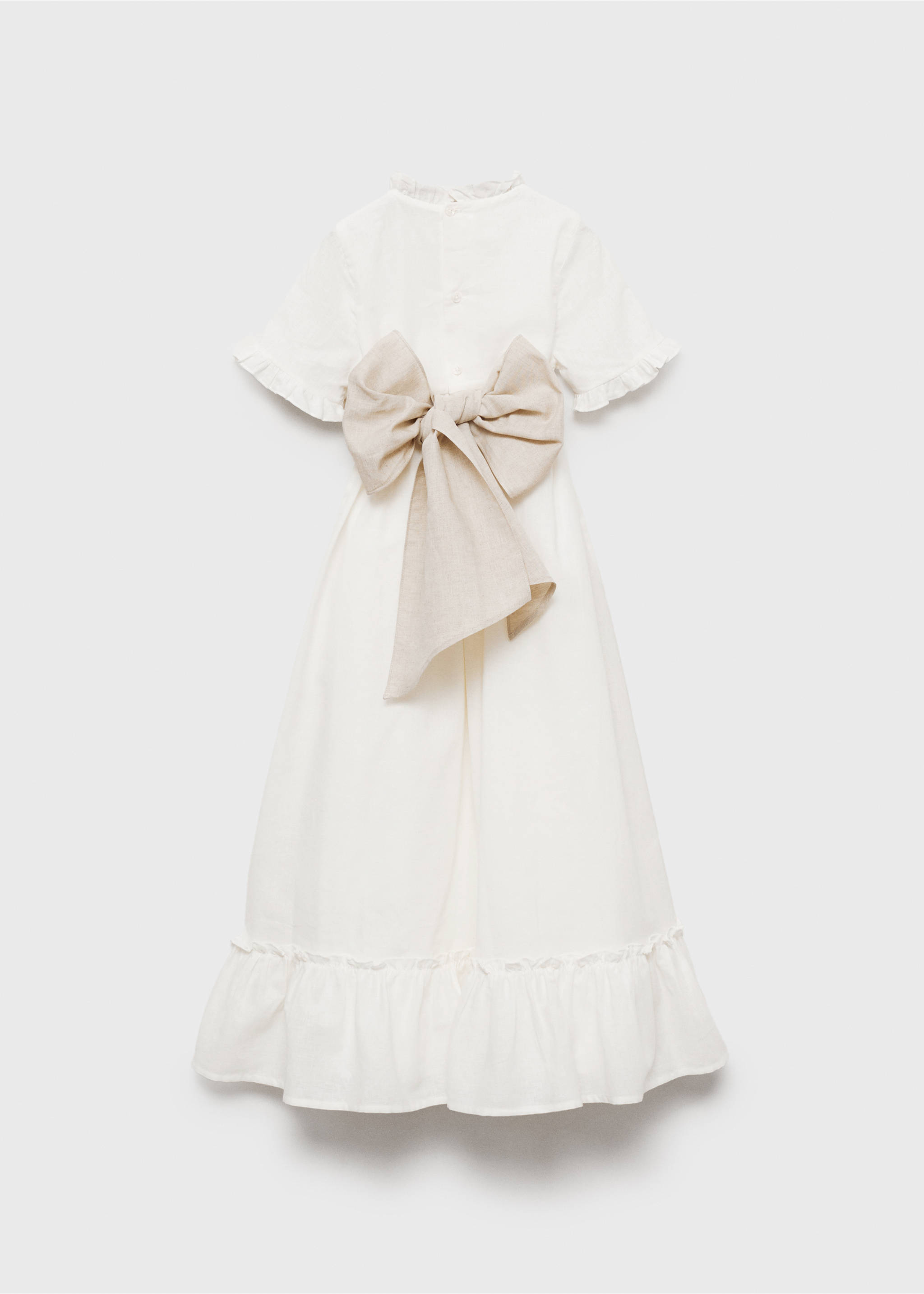 Vestido lino volantes - Reverso del artículo, Blanco. Ref: 87023637-00.