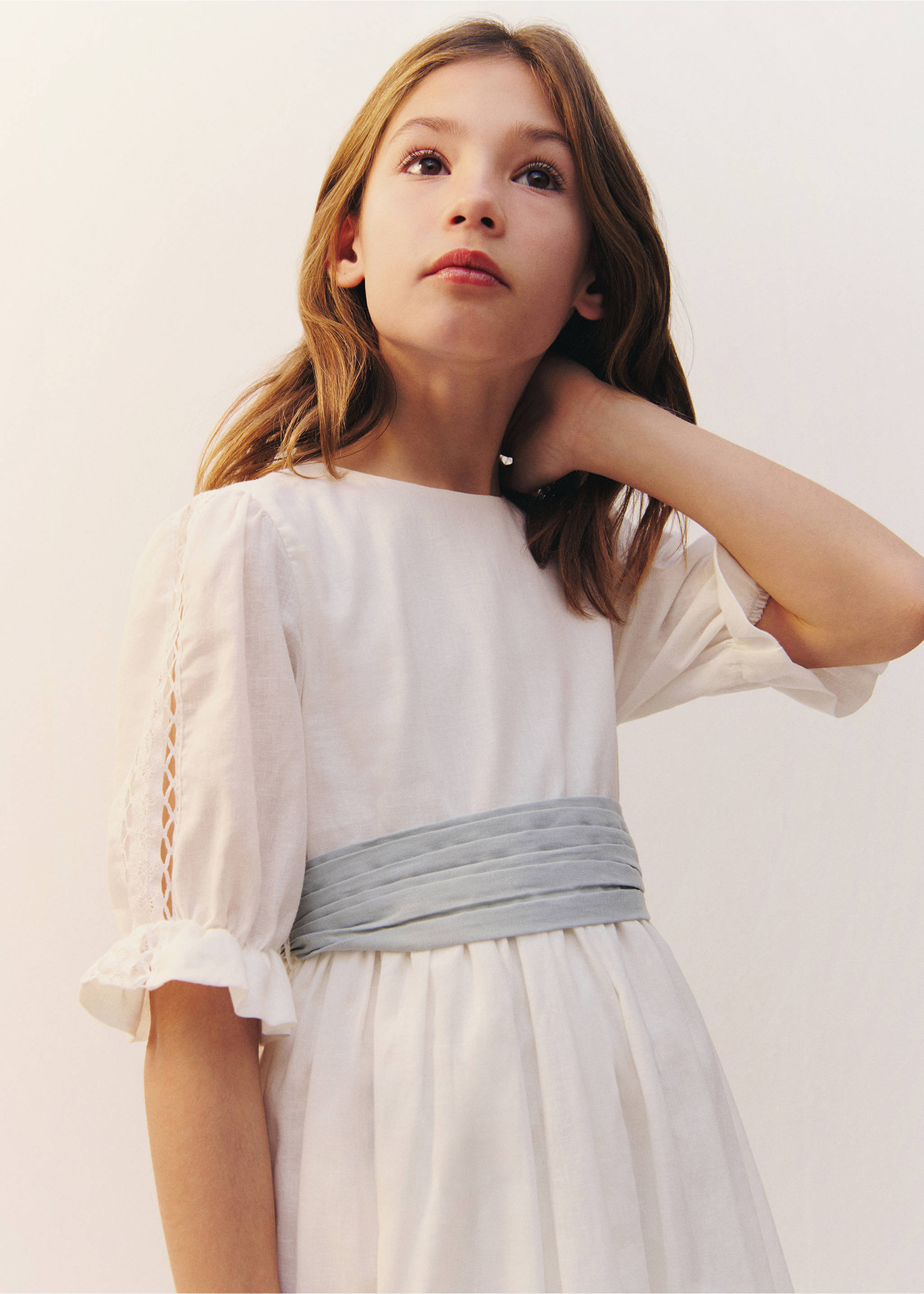 Vestido lino volante - Plano general, Blanco. Ref: 87023638-00.