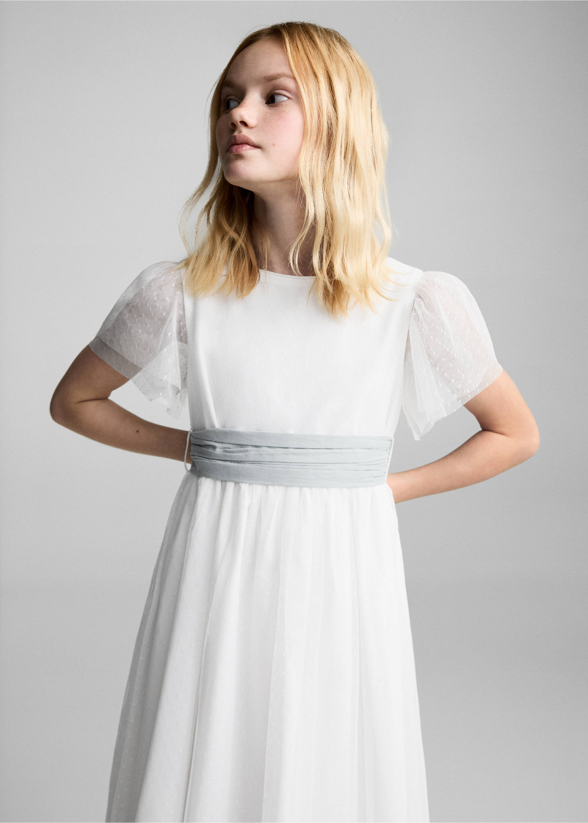 Vestido plumeti lazo - Plano medio, Blanco. Ref: 87023640-00.