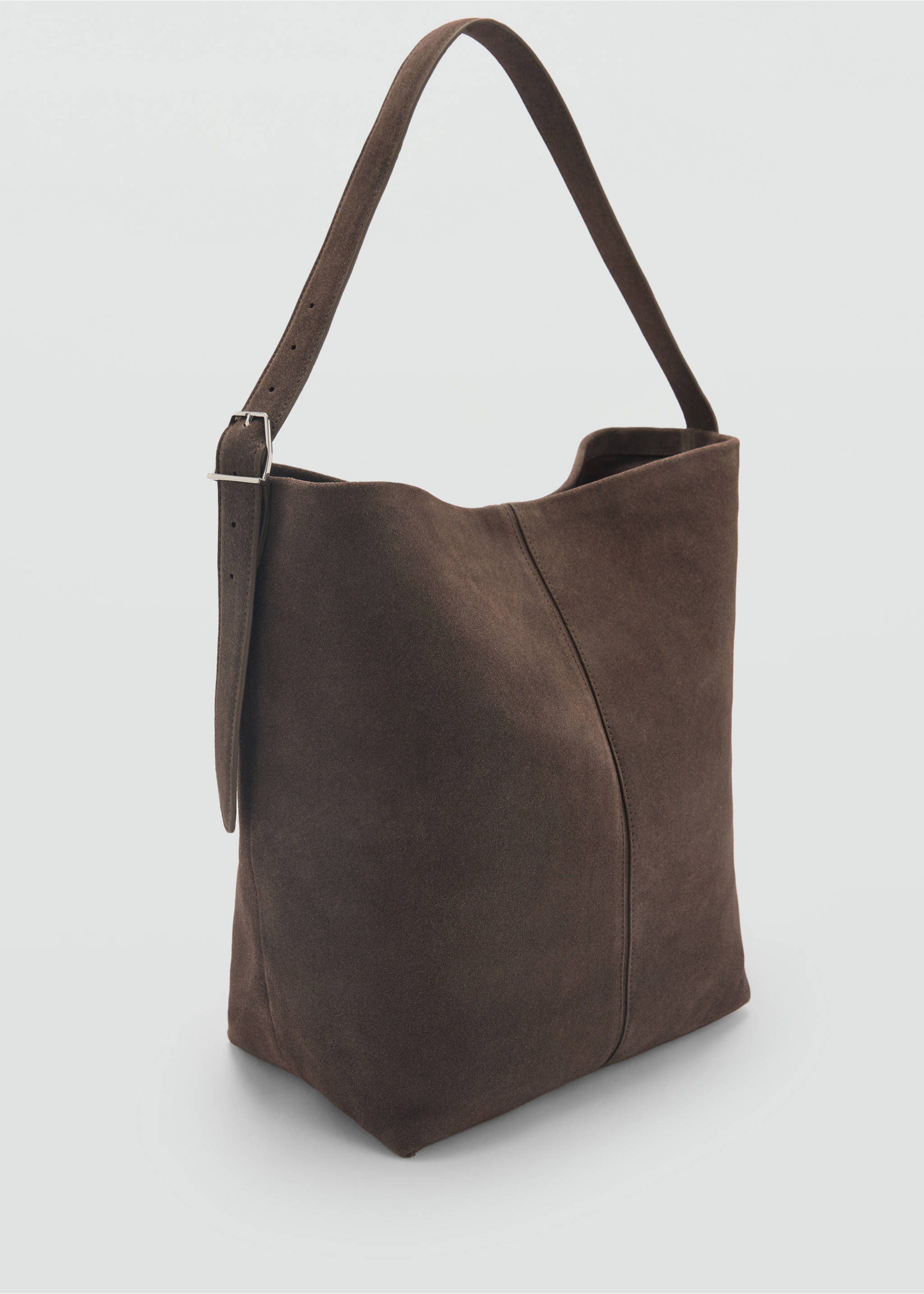 Bolso shopper serraje - Plano medio, Marrón medio. Ref: 87024069-00.