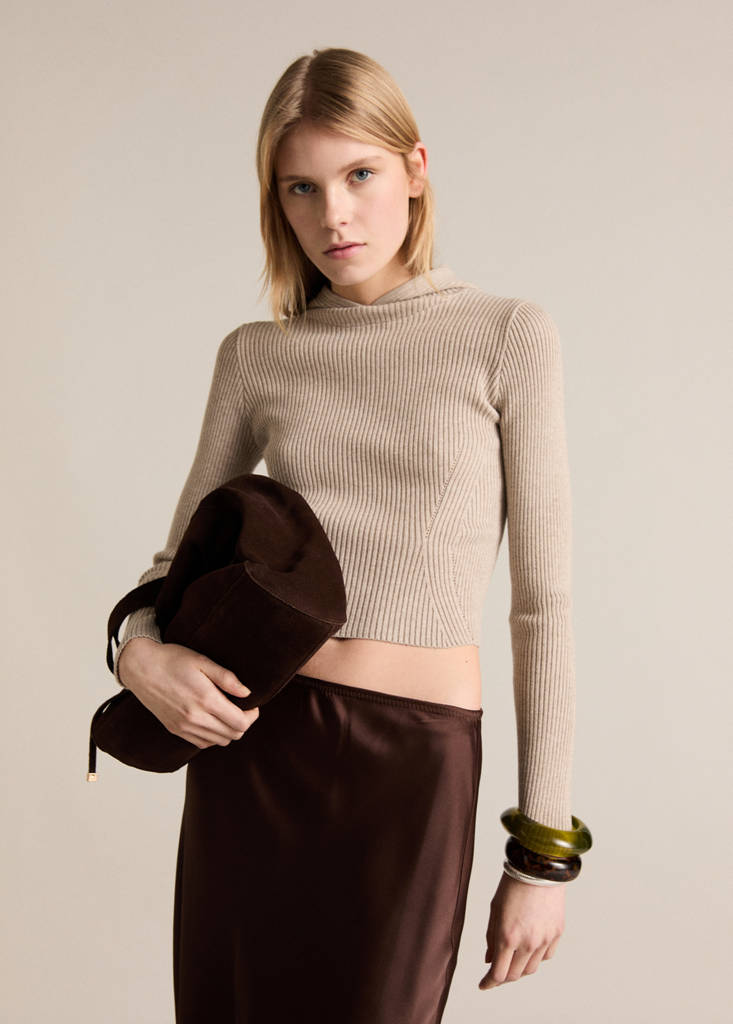 Ribbed hooded sweater — Light/Pastel Grey