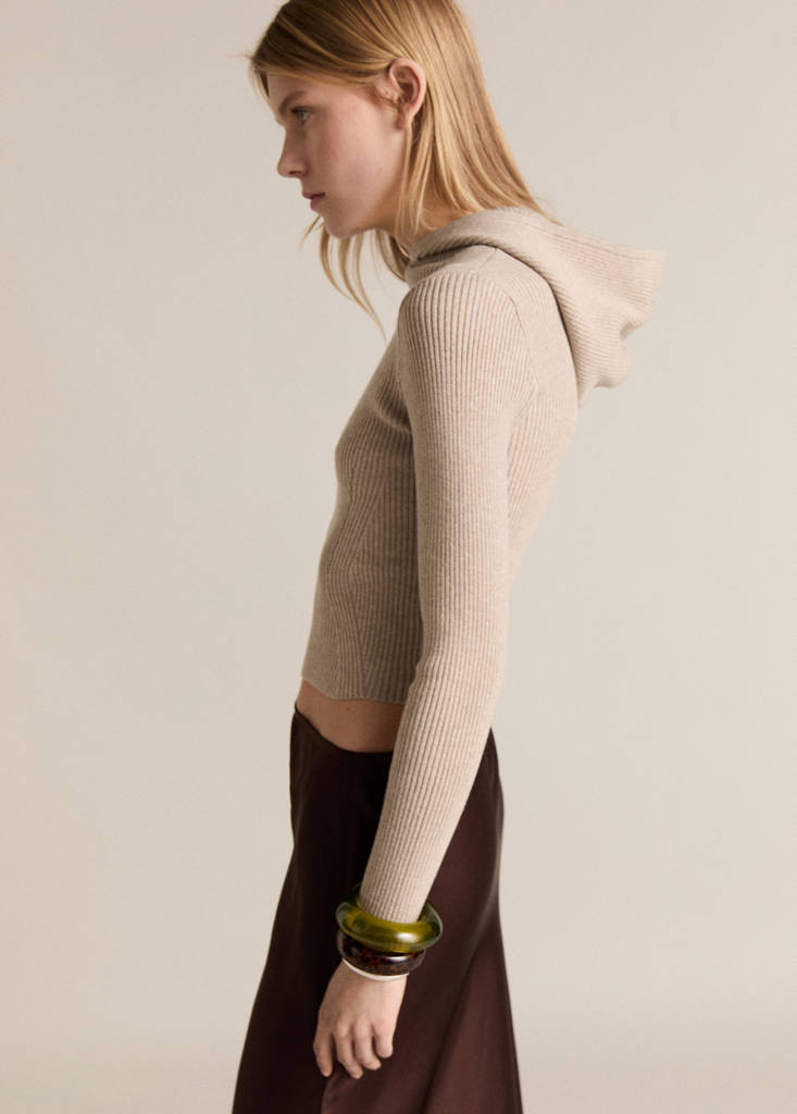 Ribbed hooded sweater — Light/Pastel Grey