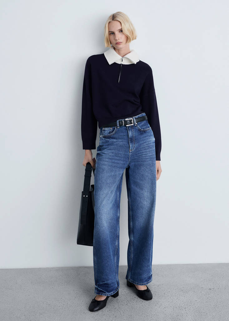 Knitted sweater with contrasting collar — Dark Navy