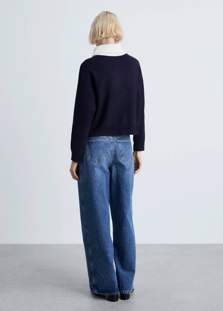 Knitted sweater with contrasting collar — Dark Navy