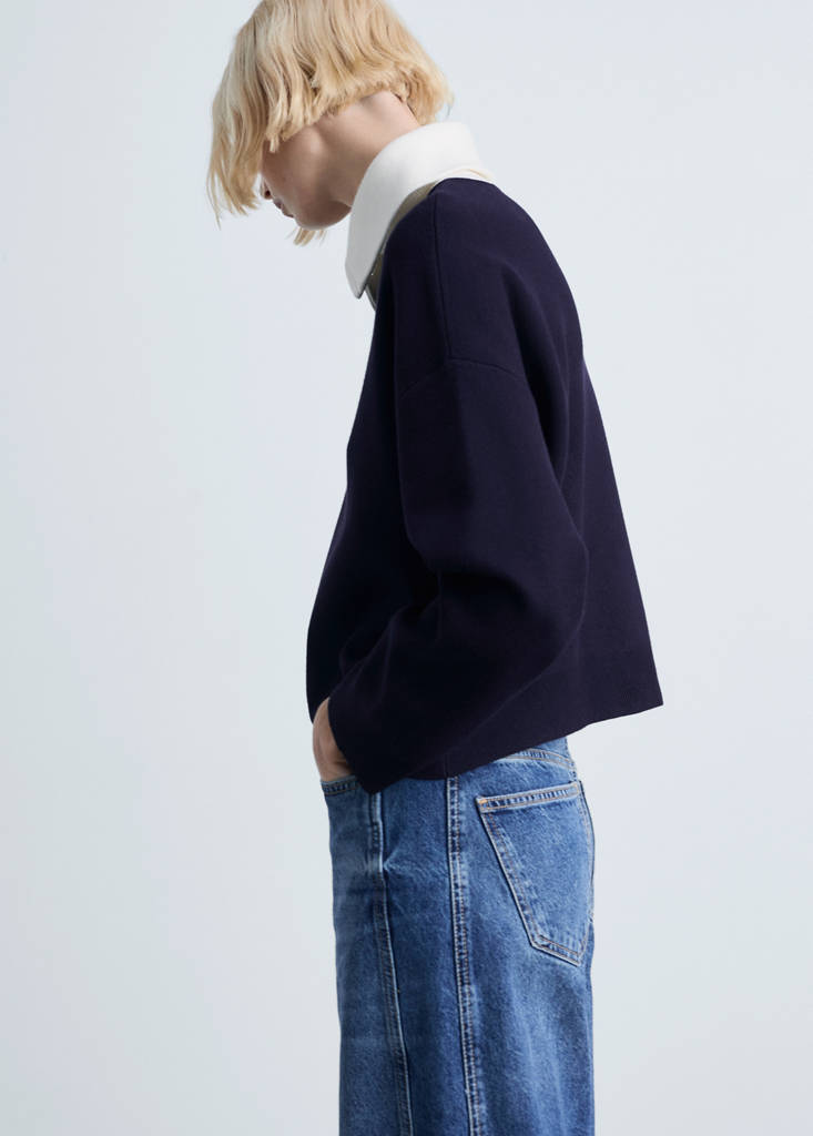 Knitted sweater with contrasting collar — Dark Navy