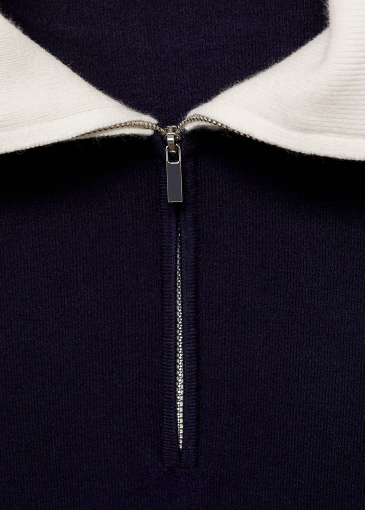 Knitted sweater with contrasting collar — Dark Navy